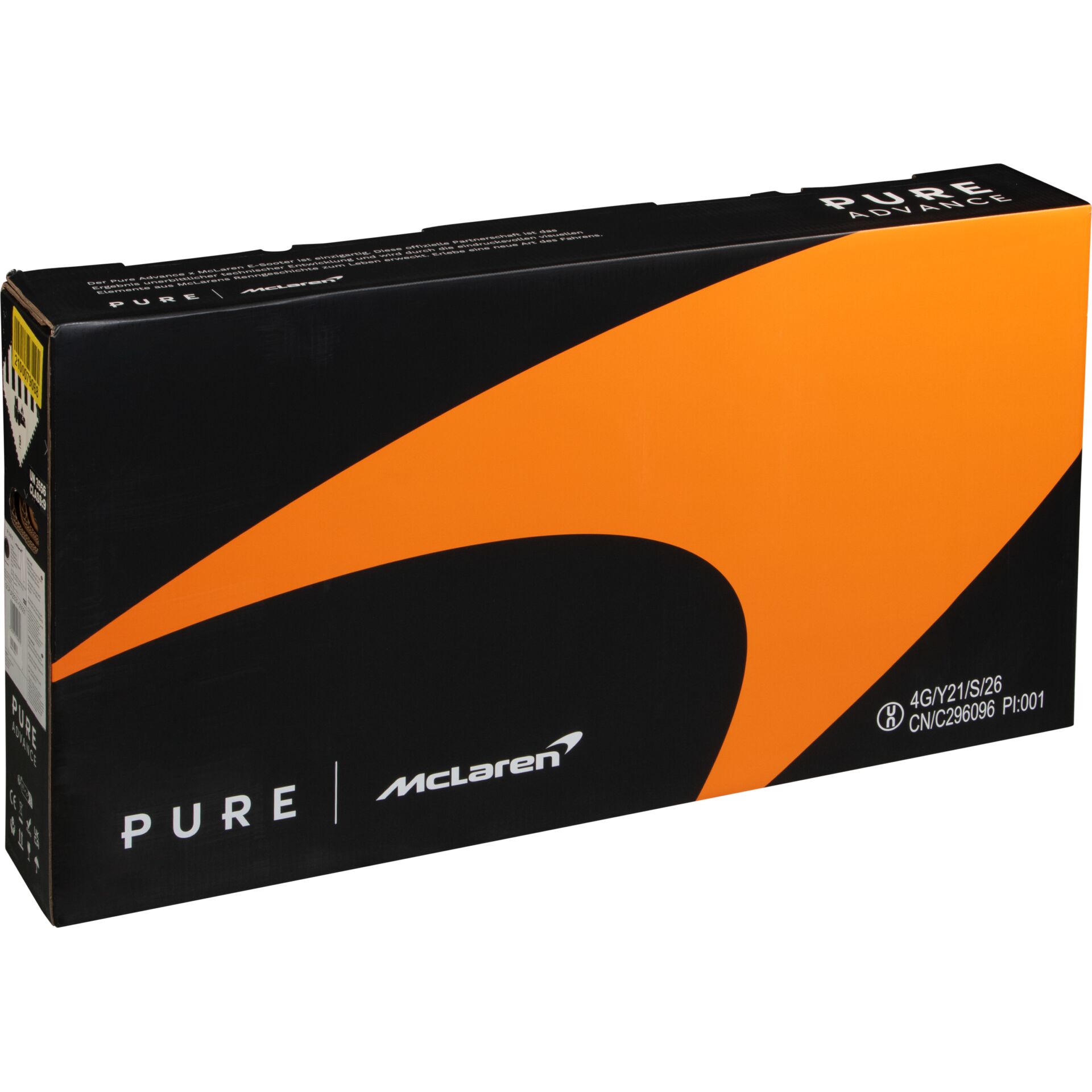 lithium battery, box packaging, orange curve, Pure, McLaren