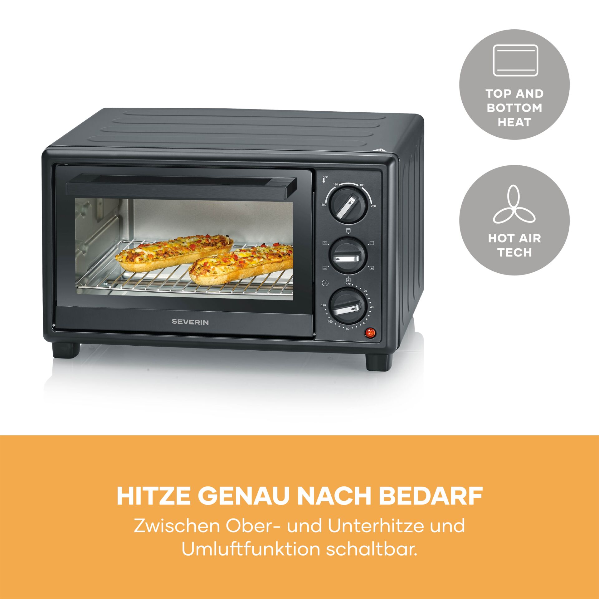 Backofen, Toaster-Backofen, Krossgrill, Schwarz, Ober-/Unterhitze