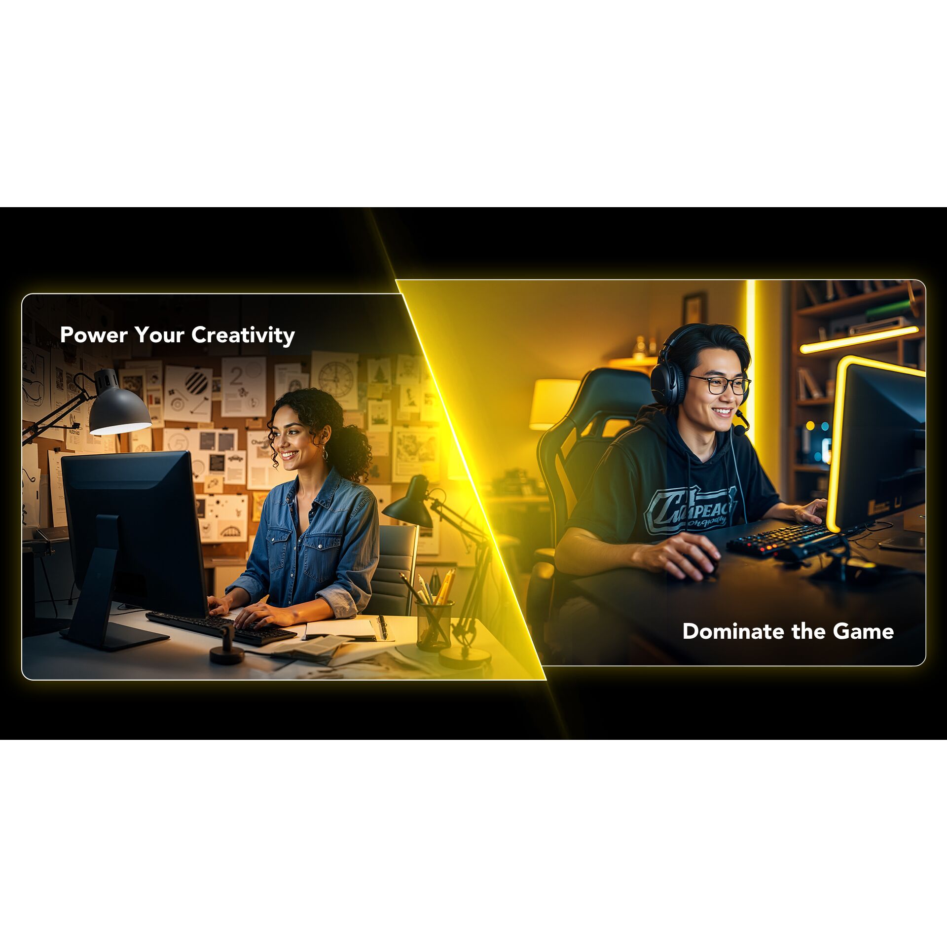 Gaming, Dual-monitor, Desk setup, Headset, Keyboard