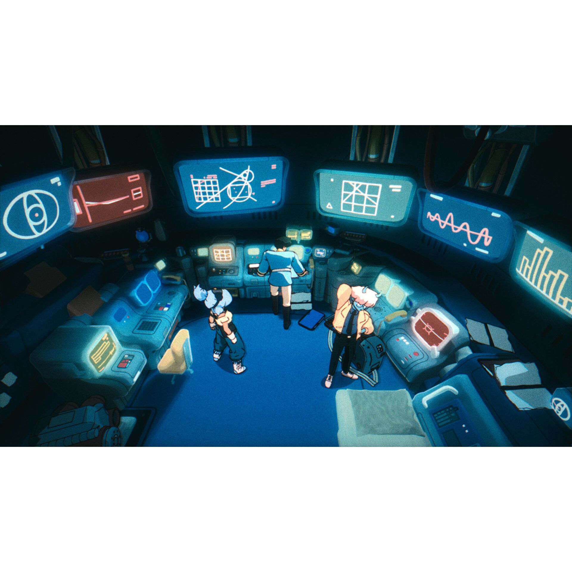 Kontrollraum, Futuristisch, Bildschirme, Instrumente, Besatzung