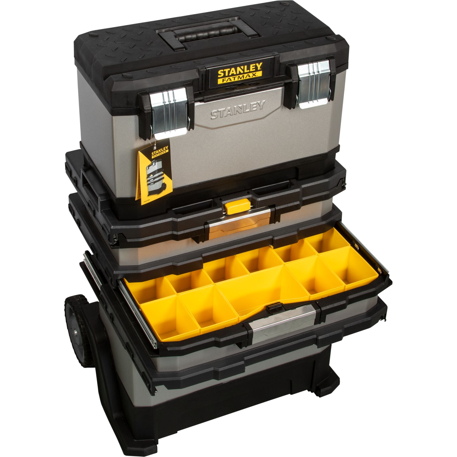 Werkzeugkoffer, Kiste, Rollenkasten, Schubladenbox, Gelb-Schwarz