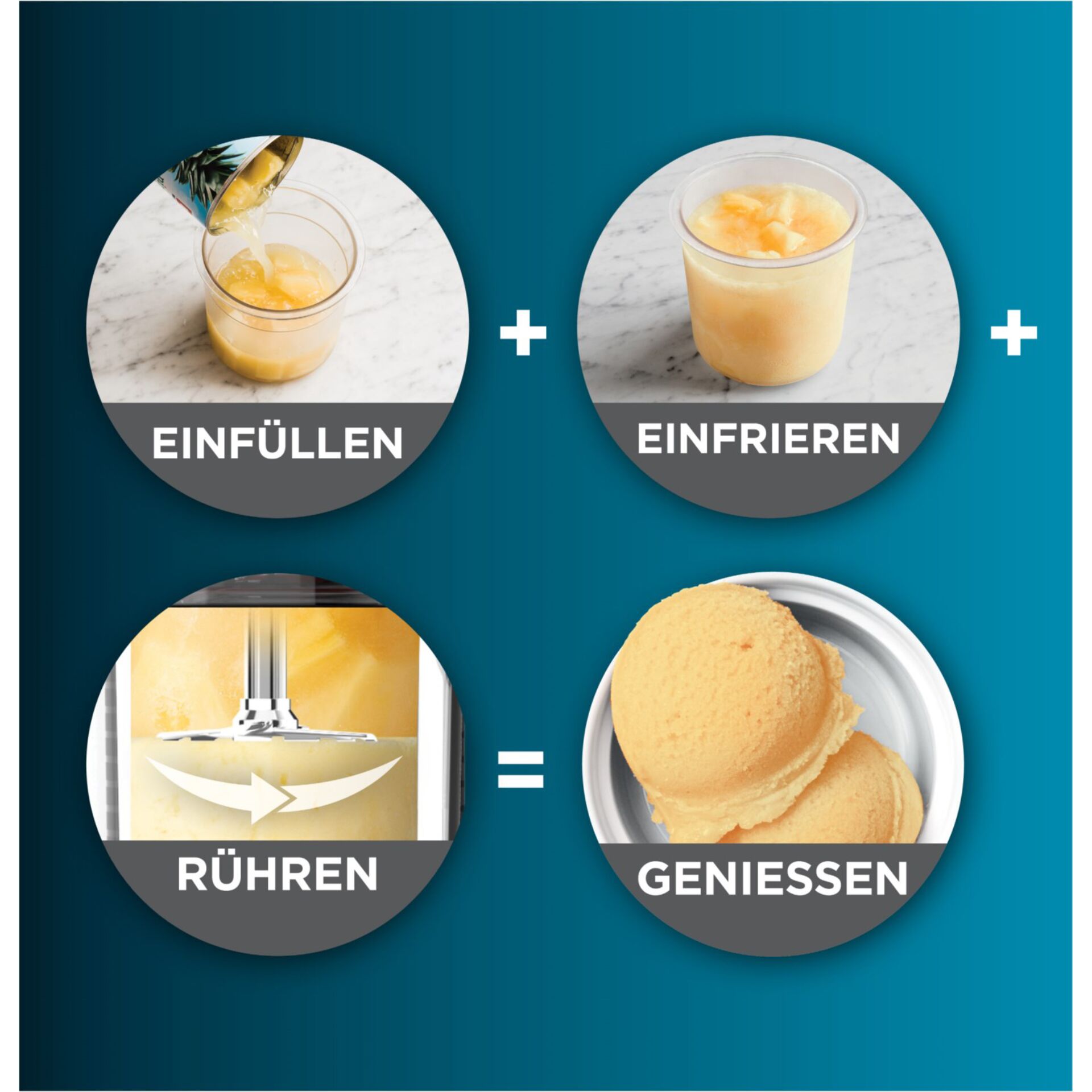Einfrieren, Rühren, Geniessen, Eiscreme, Dessert