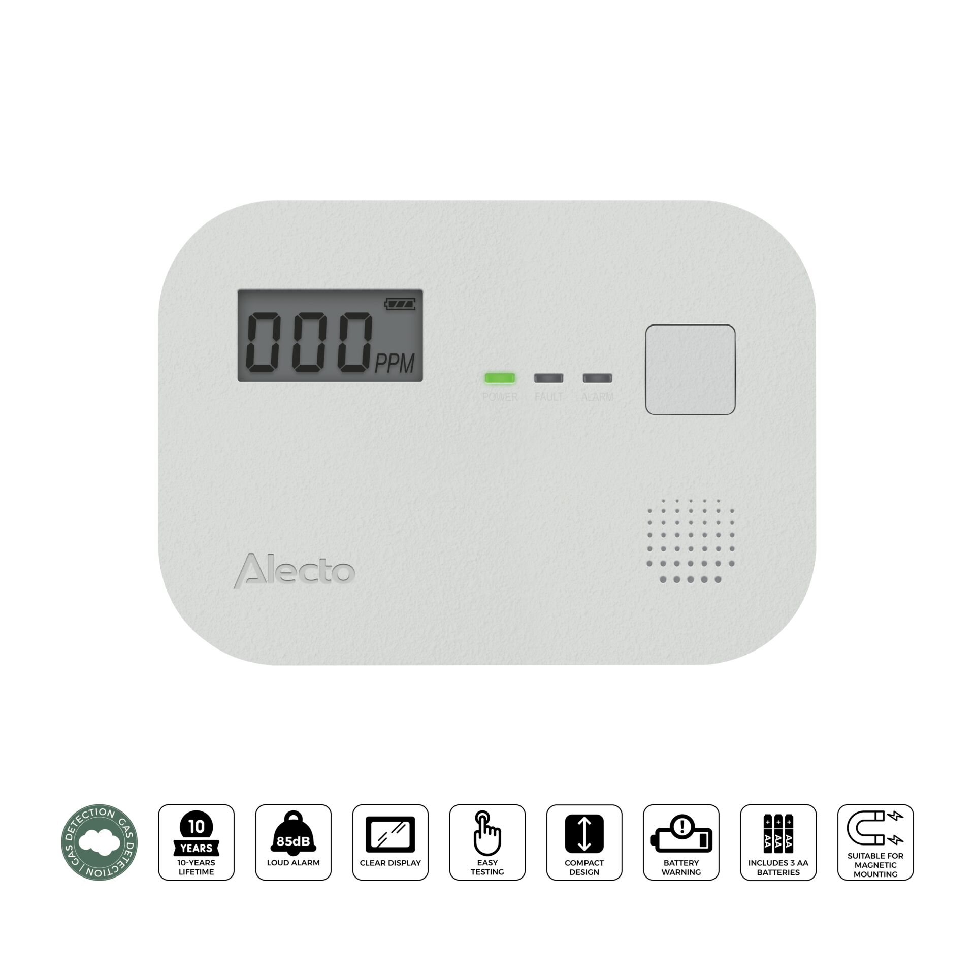 Gasmelder, ppm Anzeige, kompaktes Design, Batteriebetrieb, drei LEDs