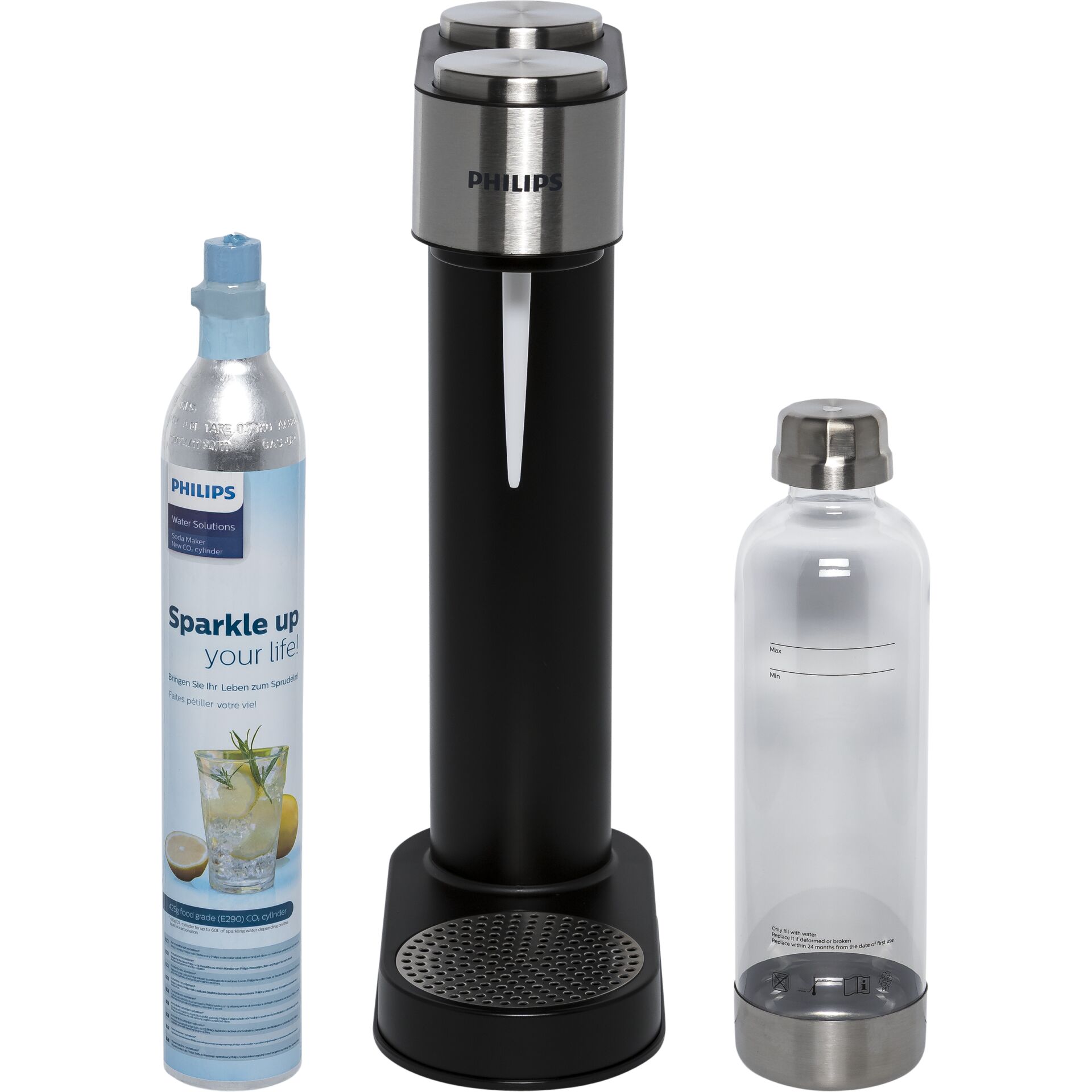 Philips Wassersprudler GoZero ADD4902BK Mattschwarz Flasche, Shaker, Wasserflasche