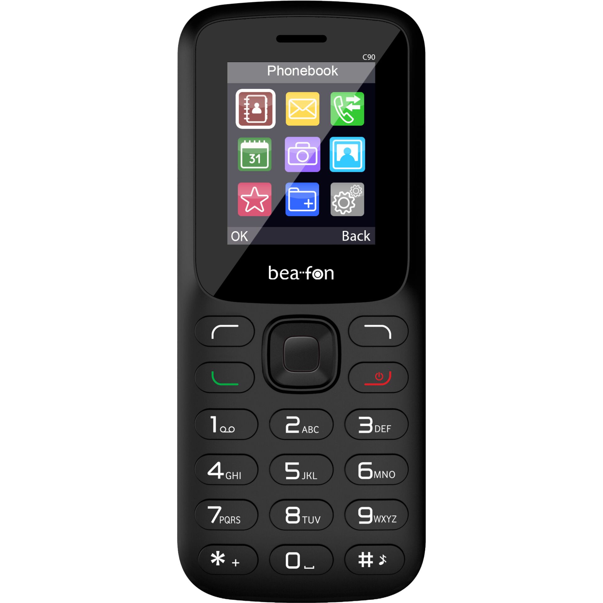 Featurephone, Bea-fon, Kleiner Bildschirm, Tastaturfeld, Schwarz Kunststoff