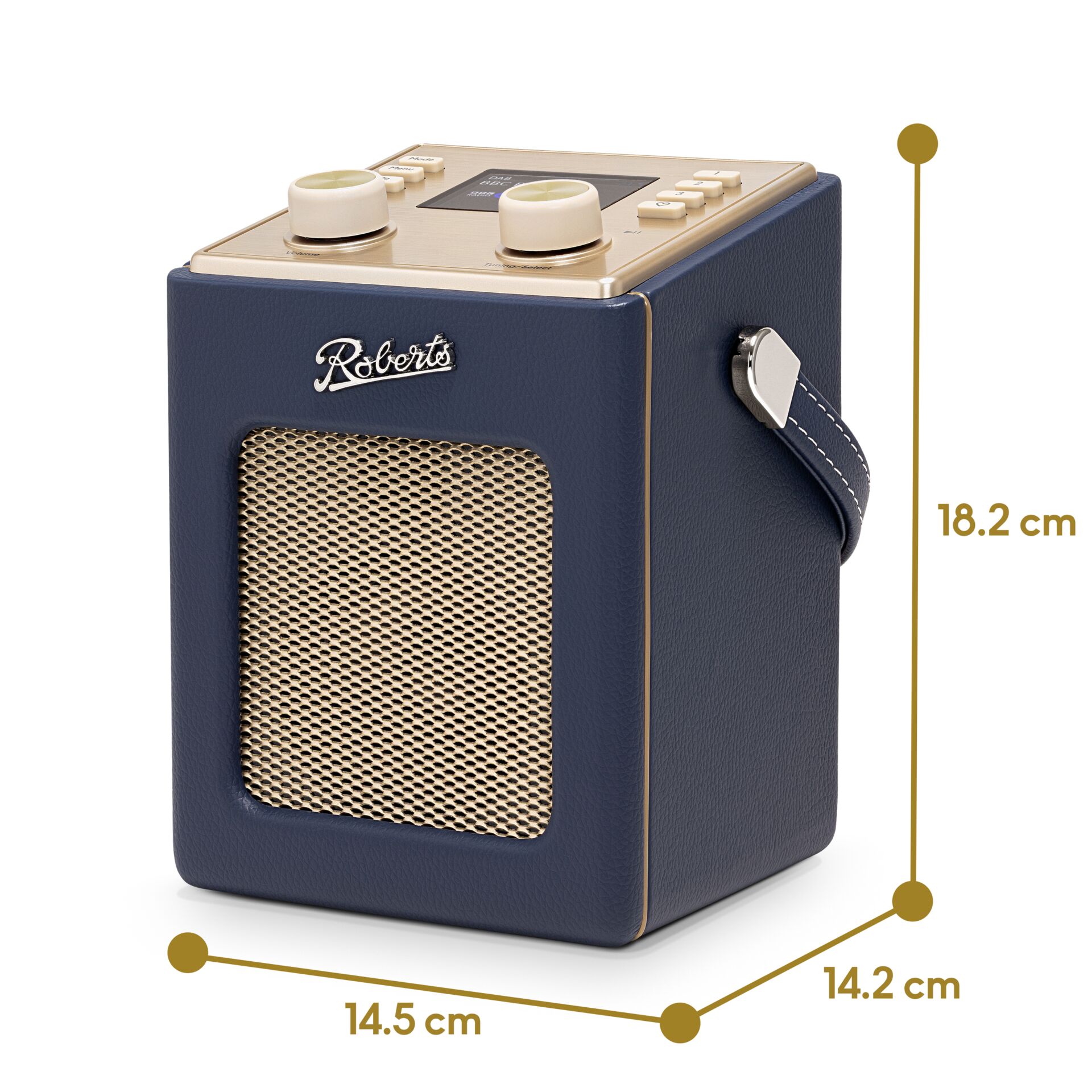 Bluetooth-Lautsprecher, Marineblau, Tragegriff, Metallgitter, Retro-Design