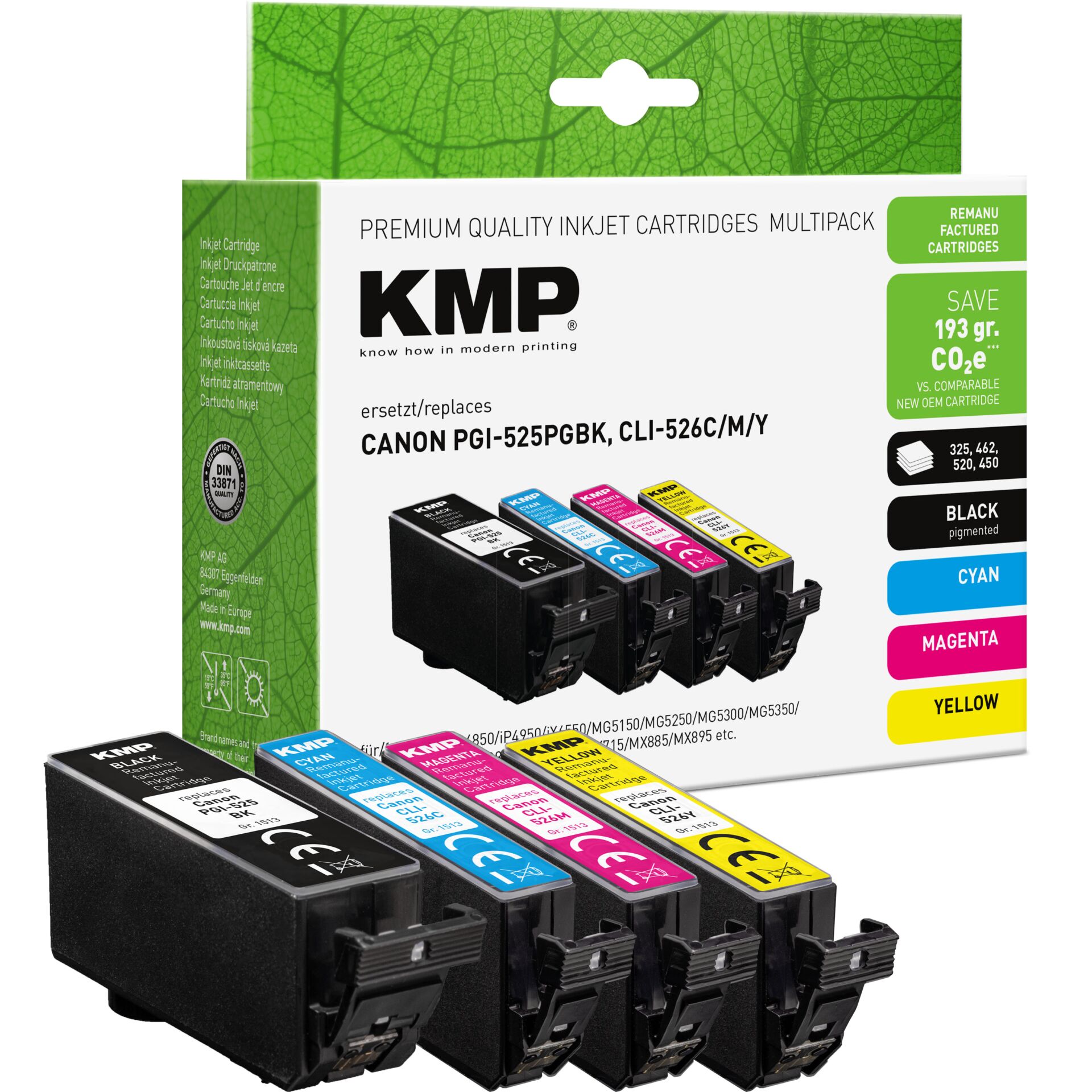 KMP_Tinte, Tintenpatronen, Canon PGI-525, Mehrfarbig, Multipack