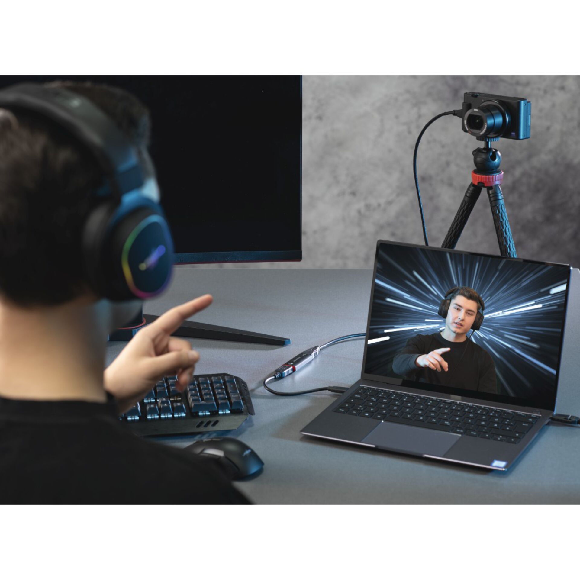 Kopfhörer, Computer-Tastatur, Laptop, PC, Überwachen