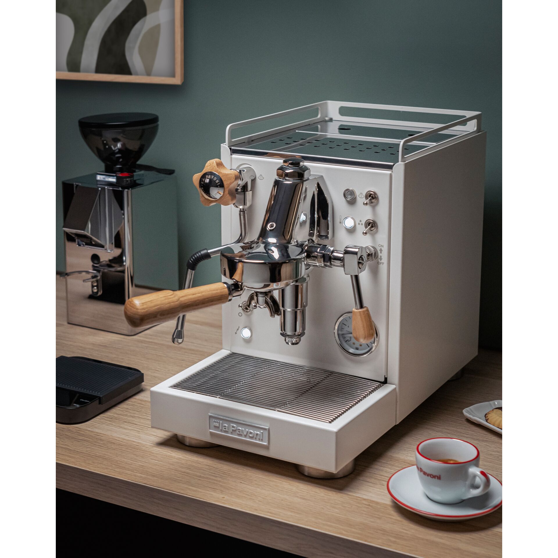 Espresso-Maschine, Portafilter, Holzgriff, Edelstahl, Kaffee-Setup