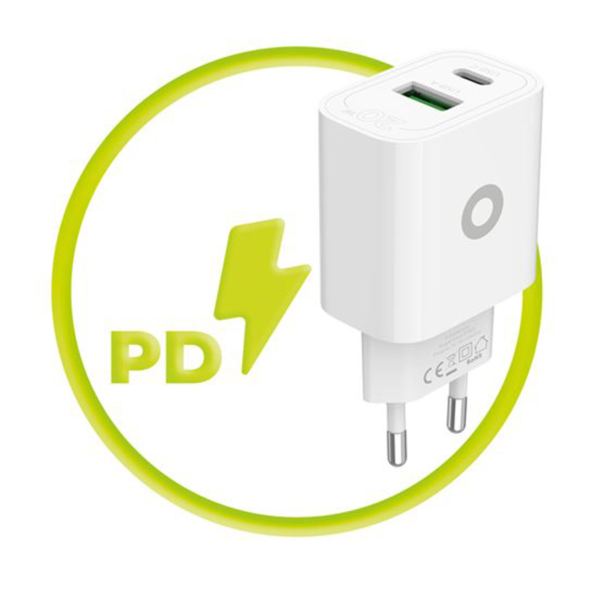 USB-Ladegerät, Wandstecker, PD-Ladegerät, USB-C Anschluss, Weißer Adapter