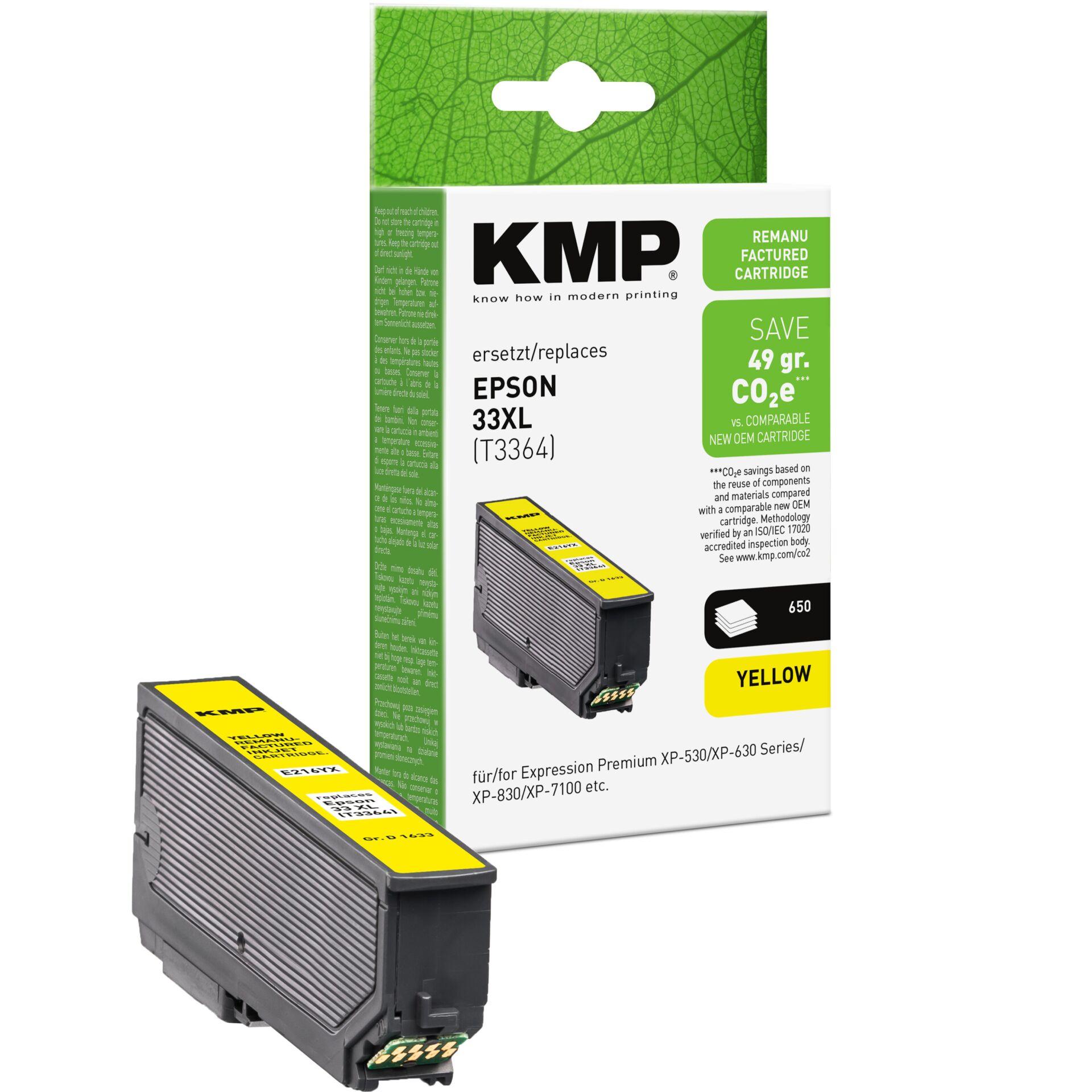 Adapter, Elektronik, Computer-Ausrüstung, Computerausrüstung, QR-Code, KMP Tintenpatrone, Epson Ersatz, Gelb Tintenpatrone, CO2e Einsparung, XP-530 XP-630 Kompatibel