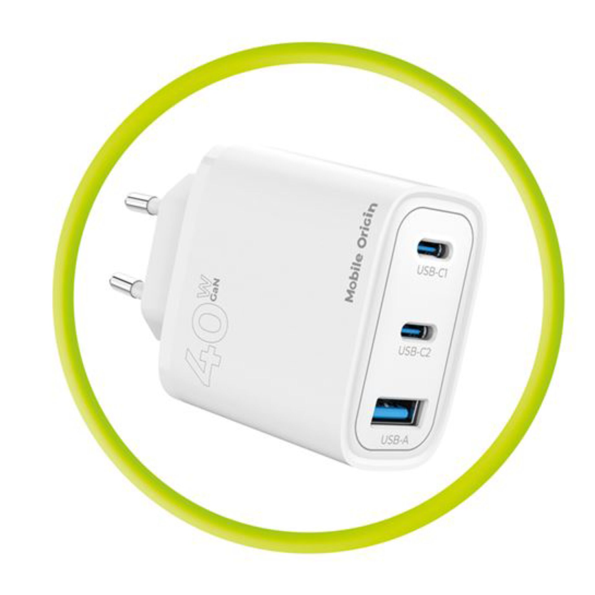 usb-c-hub, netzadapter, 4-port-hub, weiße-gehäuse, eu-stecker