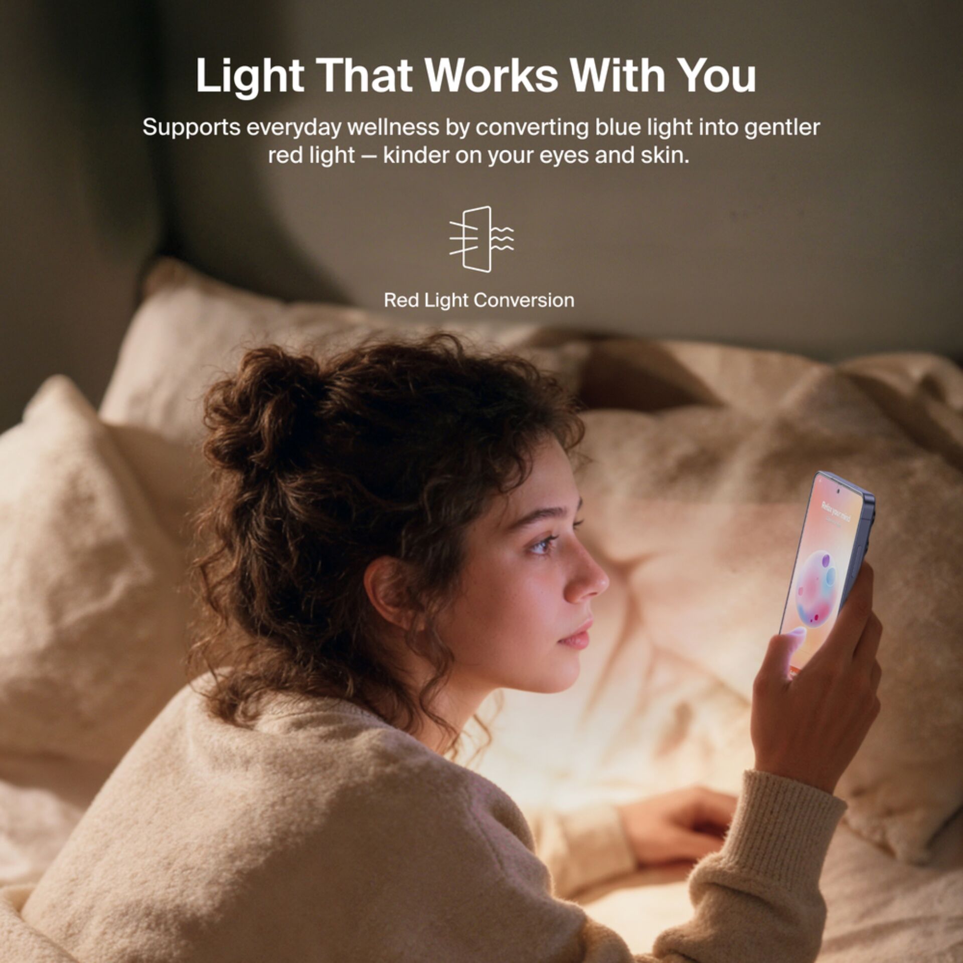 Frau, Telefon, Schlafzimmer, Nachtlicht, Bildschirmbeleuchtung