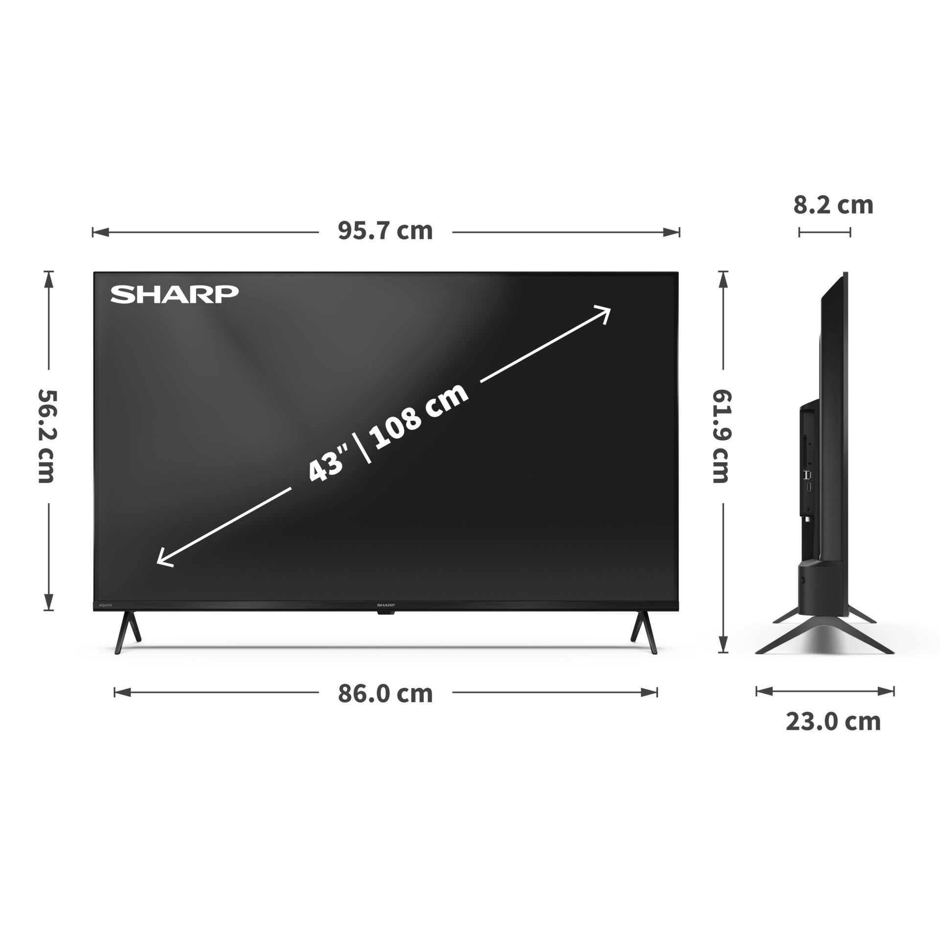 Fernseher, LED, Schwarz, 56.2 cmH, 108 cm Diagonale