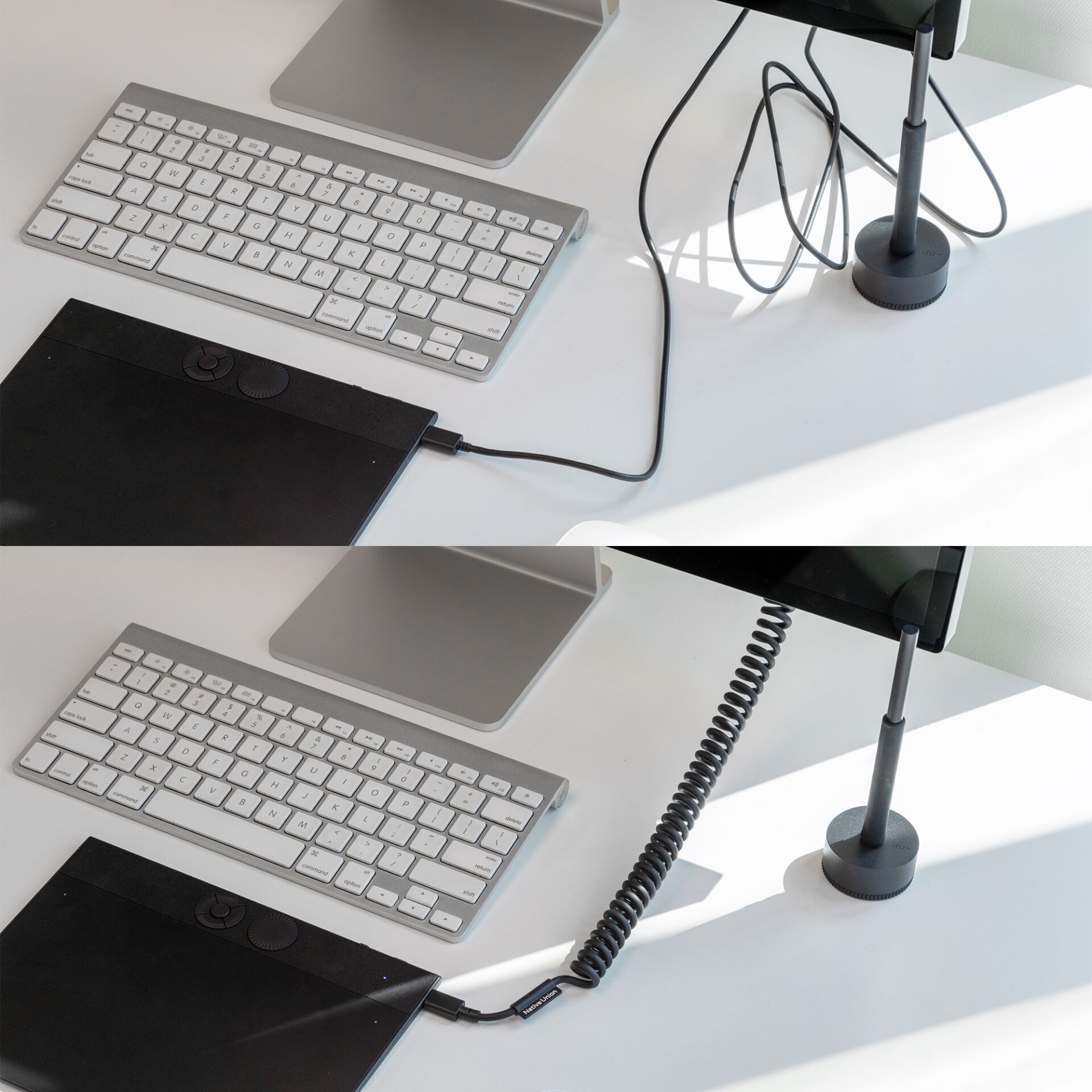 Tastatur, Monitore, Grafiktablett, Kabel, Schreibtisch-Setup