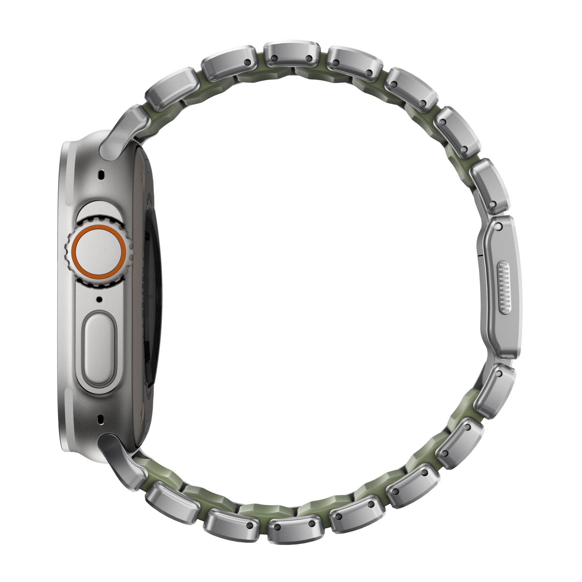 Smartwatch, Metallisch, Edelstahl, Runder Kranz, Grünes Armband