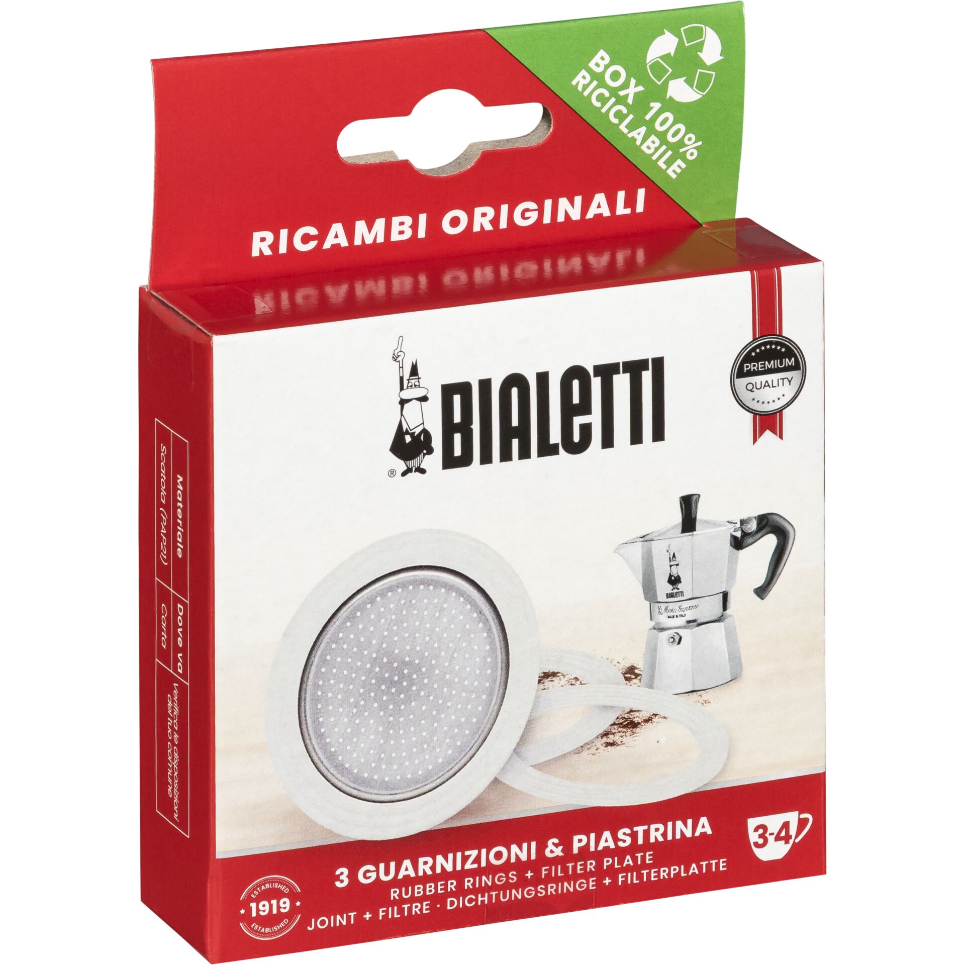 Bialetti Ricambi 3 Ersatz-  dichtungen +1 Filter 3-4 Tassen