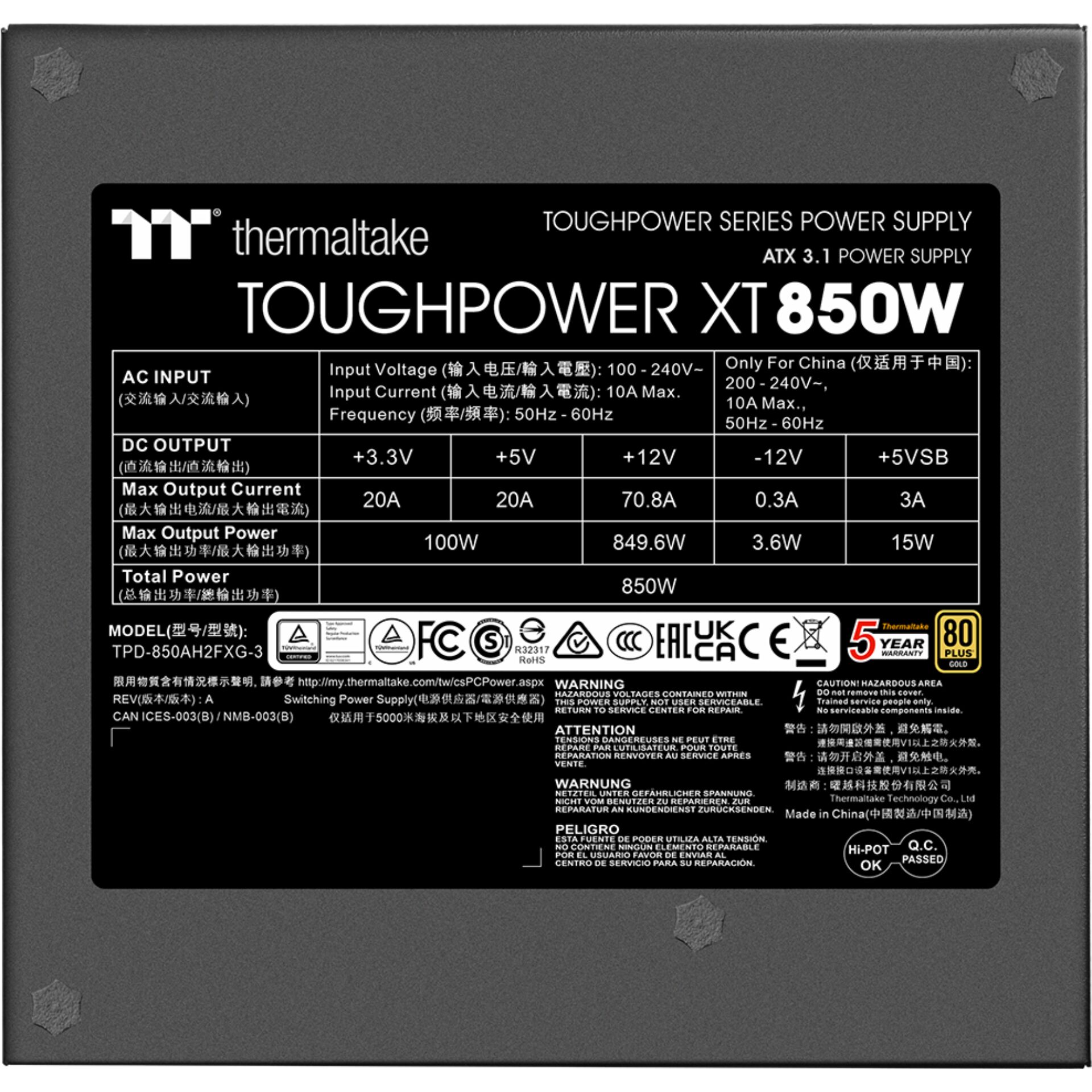ATX, 850W, Stromversorgung, Schwarze Beschriftung, Kabel? (unbekannt)