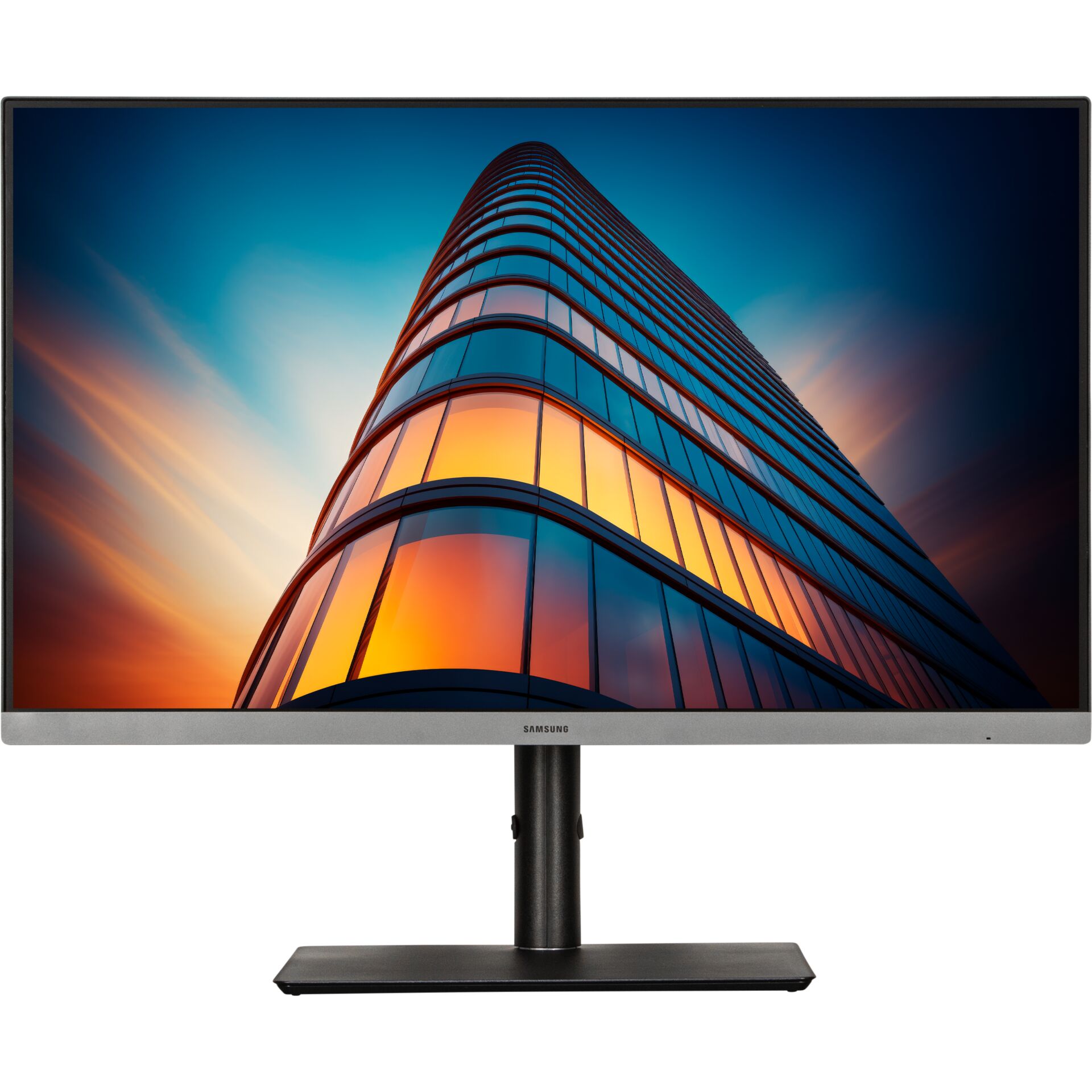 monitor, essentieller Monitor, 27 zoll, LED, stativ/stand, Computerbildschirm, Samsung-Monitor, Flachbildschirm, Silberner Rahmen, Schwarzer Standfuß