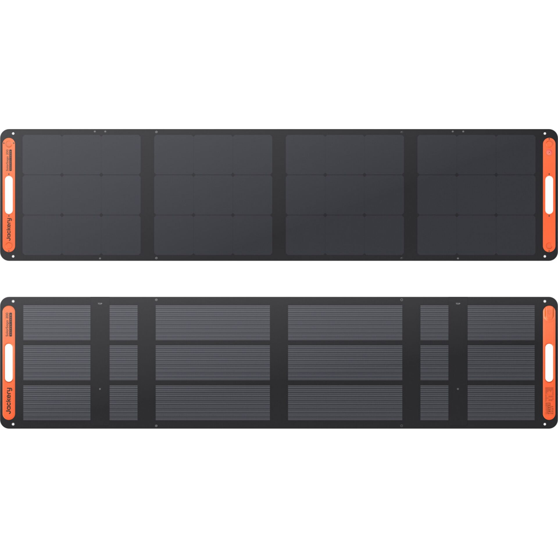 Solarmodul, Solararray, flexibles Panel, schwarzes Panel, orangen Griffe