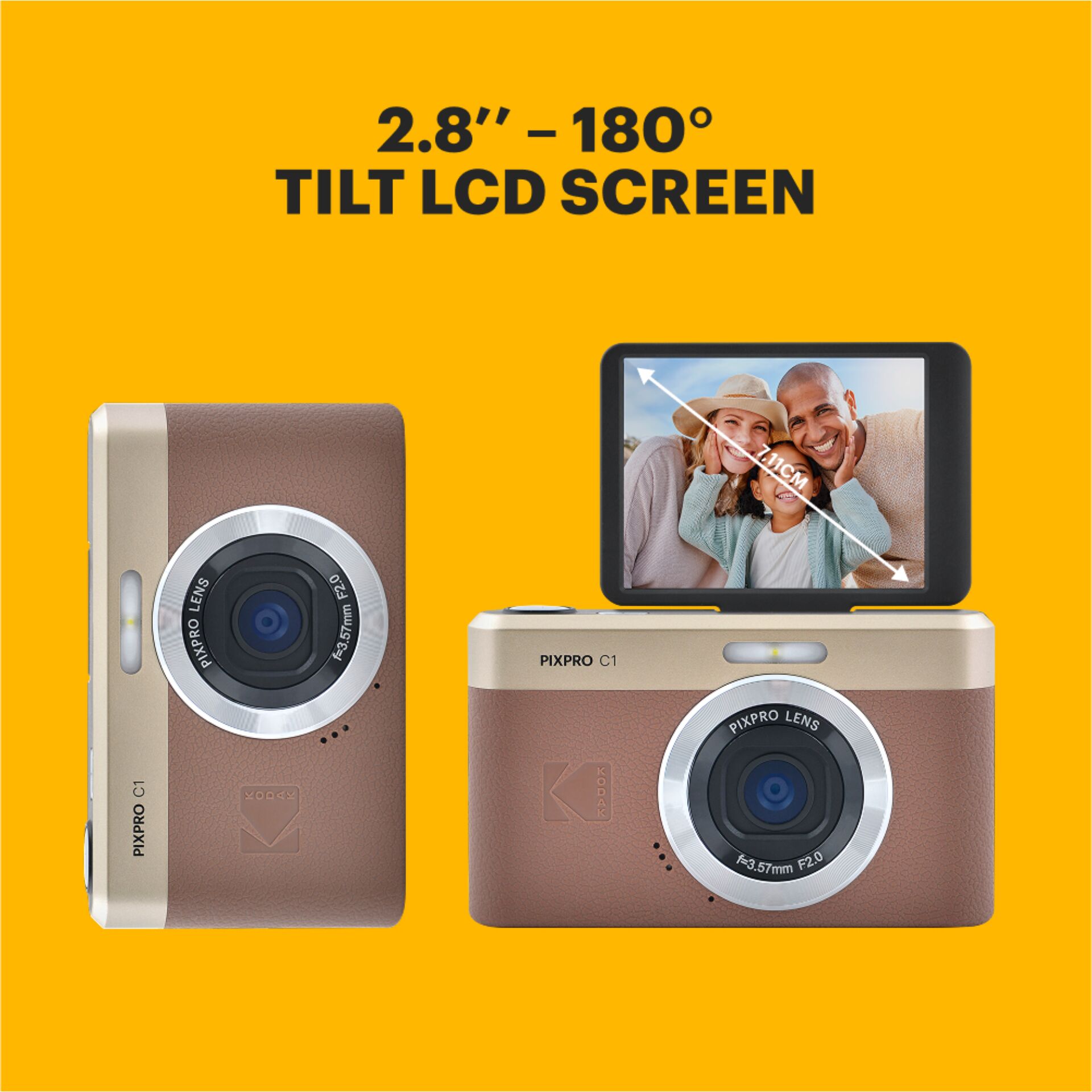kamera, kompaktkamera, 2.8" tilt, flip-screen, lente silver