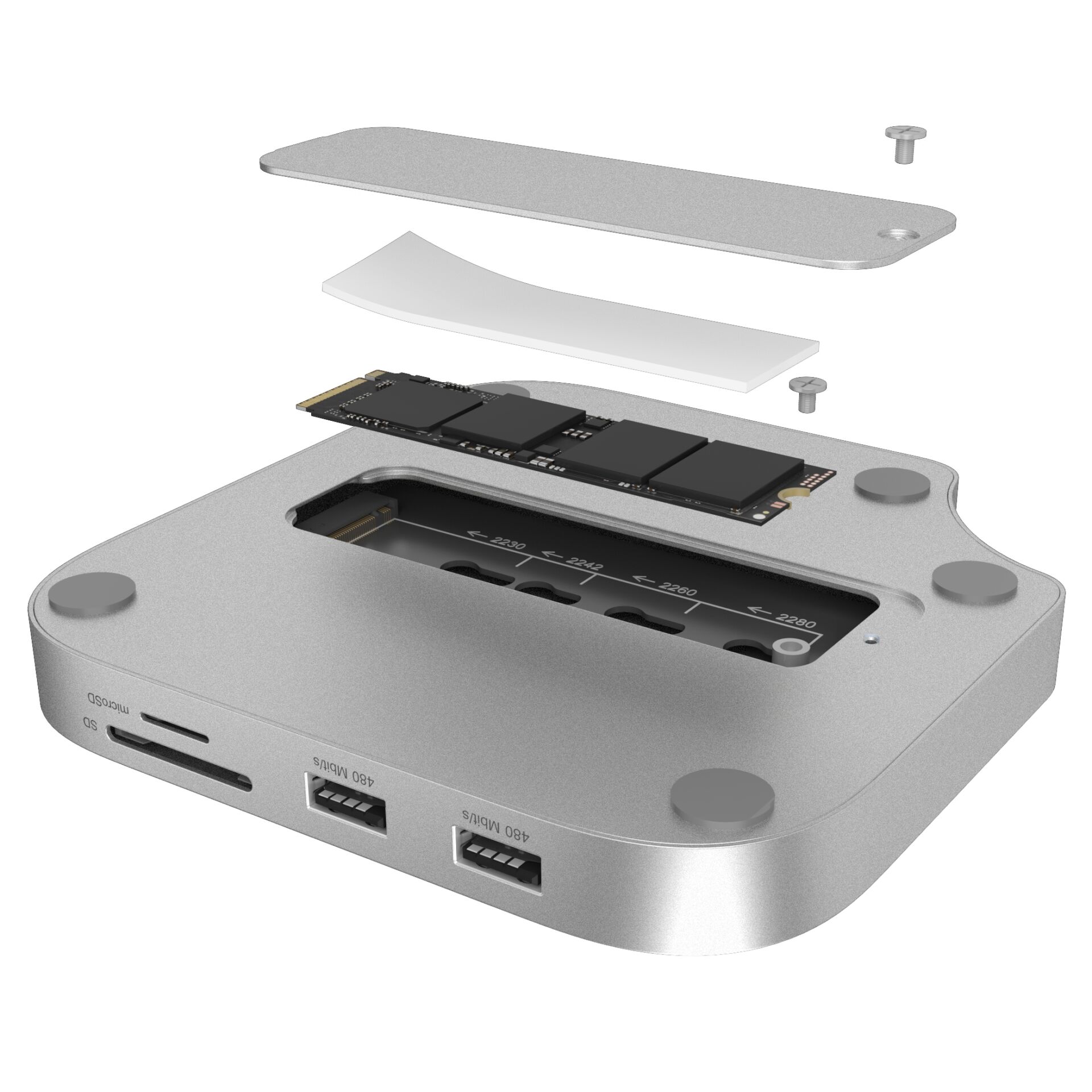 Mac mini, SSD, RAM, Aluminium, Explosionsansicht