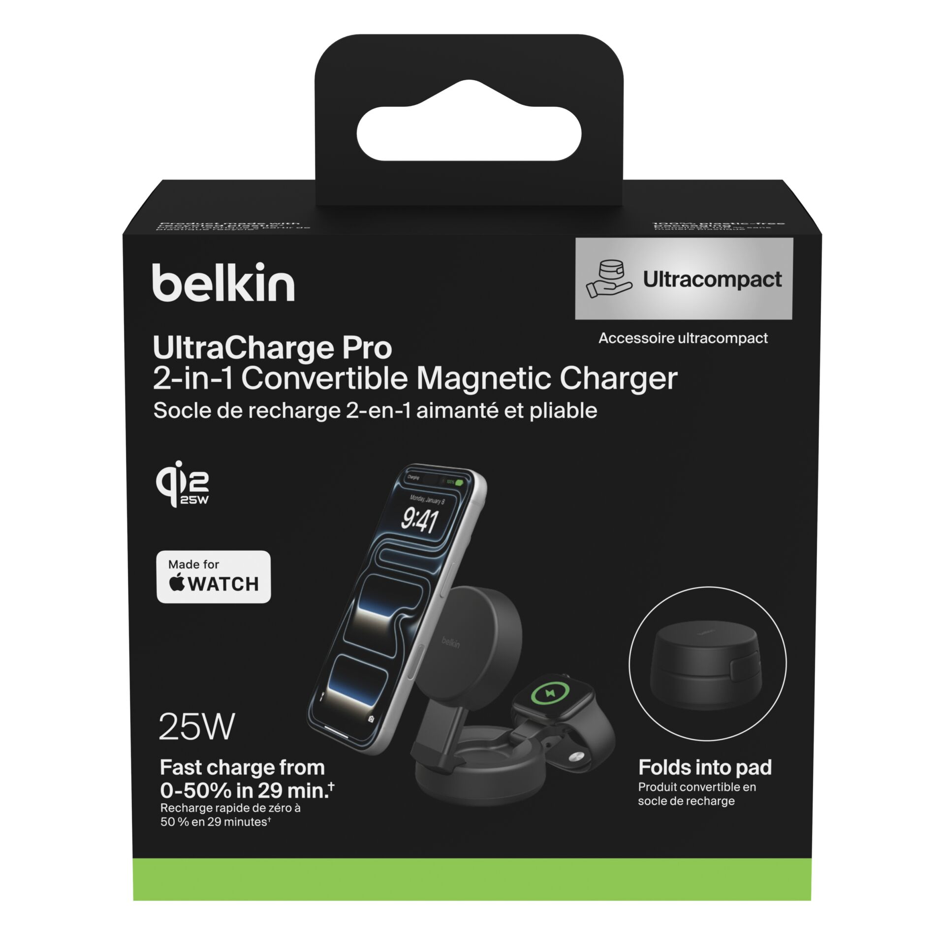 Ultrakompakt, Magnetisches Ladegerät, 2-in-1, Kabelloses Ladegerät, Uhrenkompatibel
