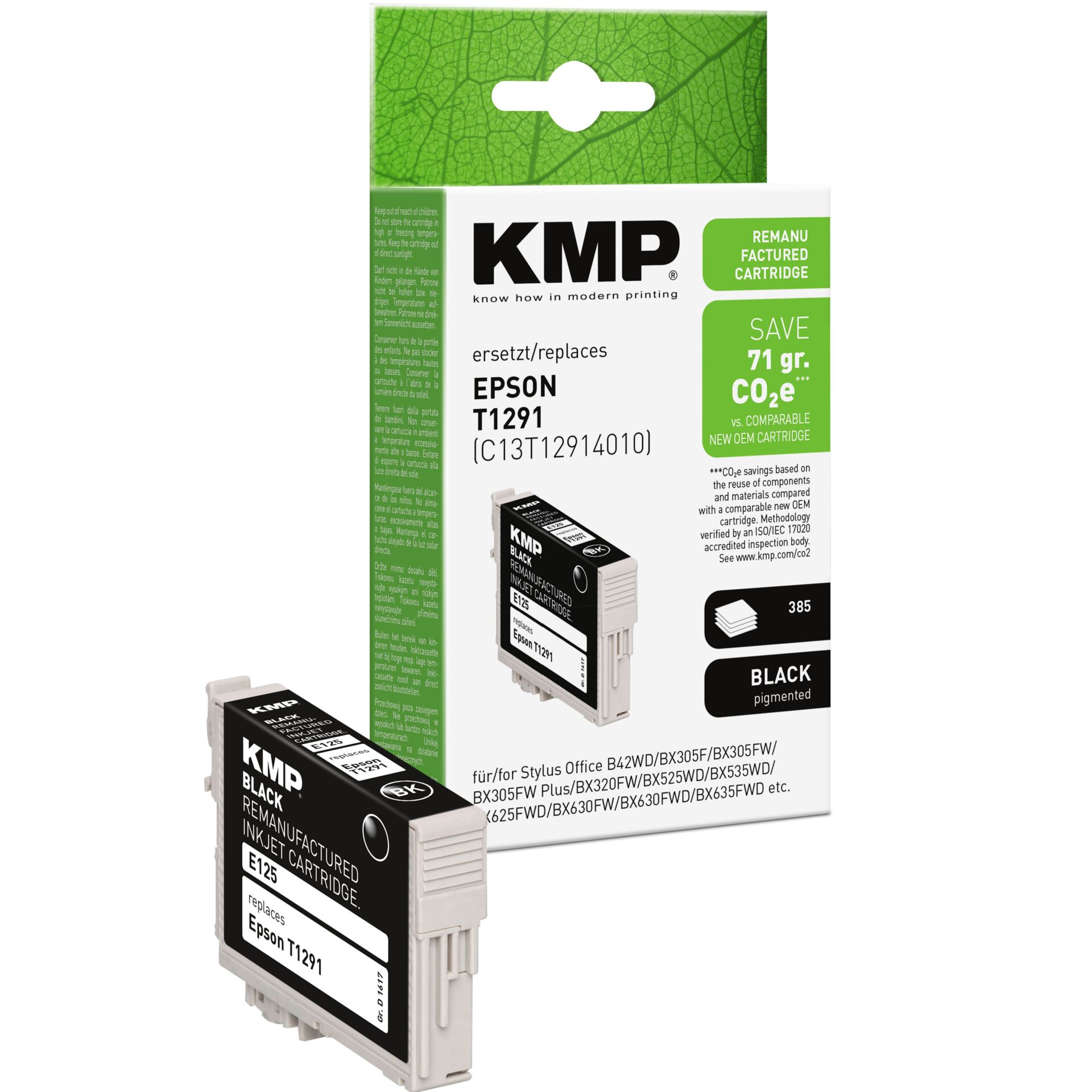 Adapter, Elektronik, Computer-Ausrüstung, Computerausrüstung, QR-Code, Tintenpatrone, Epson T1291, Schwarz, KMP Patrone, Nachfüllpatrone