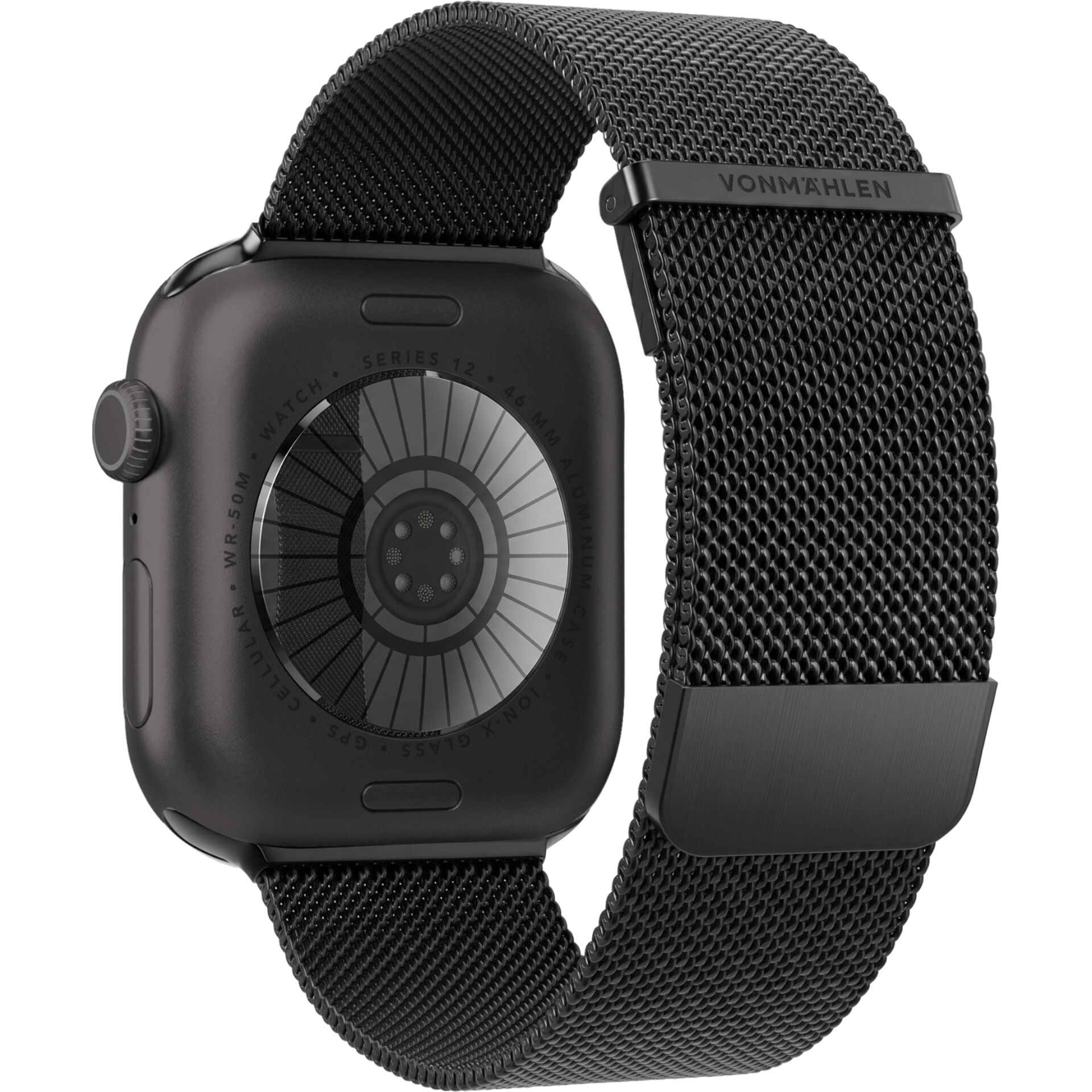 Smartwatch-Armband, Milanaise-Armband, Edelstahl, Schwarz, Magnetverschluss