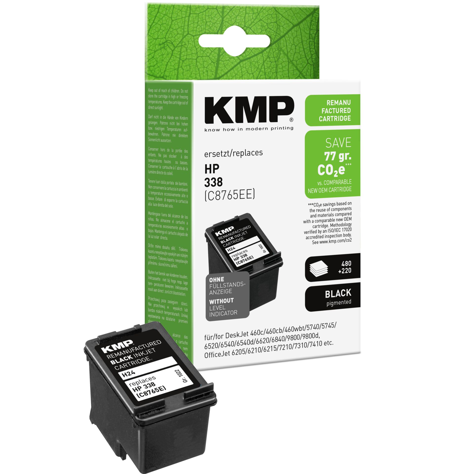 Adapter, Elektronik, QR Code, Tintenpatrone, Tintenpatrone, Schwarz pigmentierte, HP 338, KMP Remanufactured