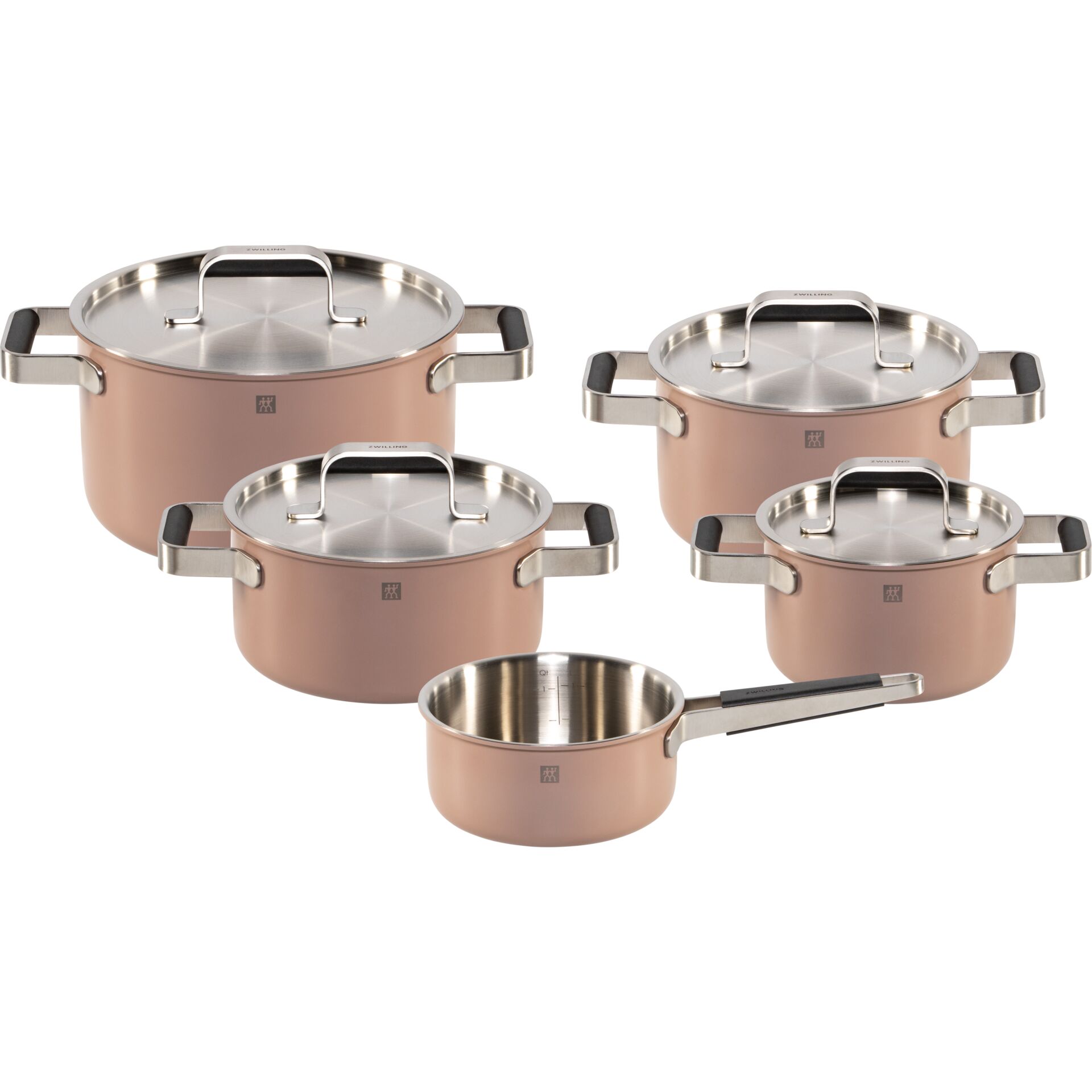Kochtopf-Set, Pfannen-Set, Kupferfarben, Edelstahl-Griffe, Deckel-Set