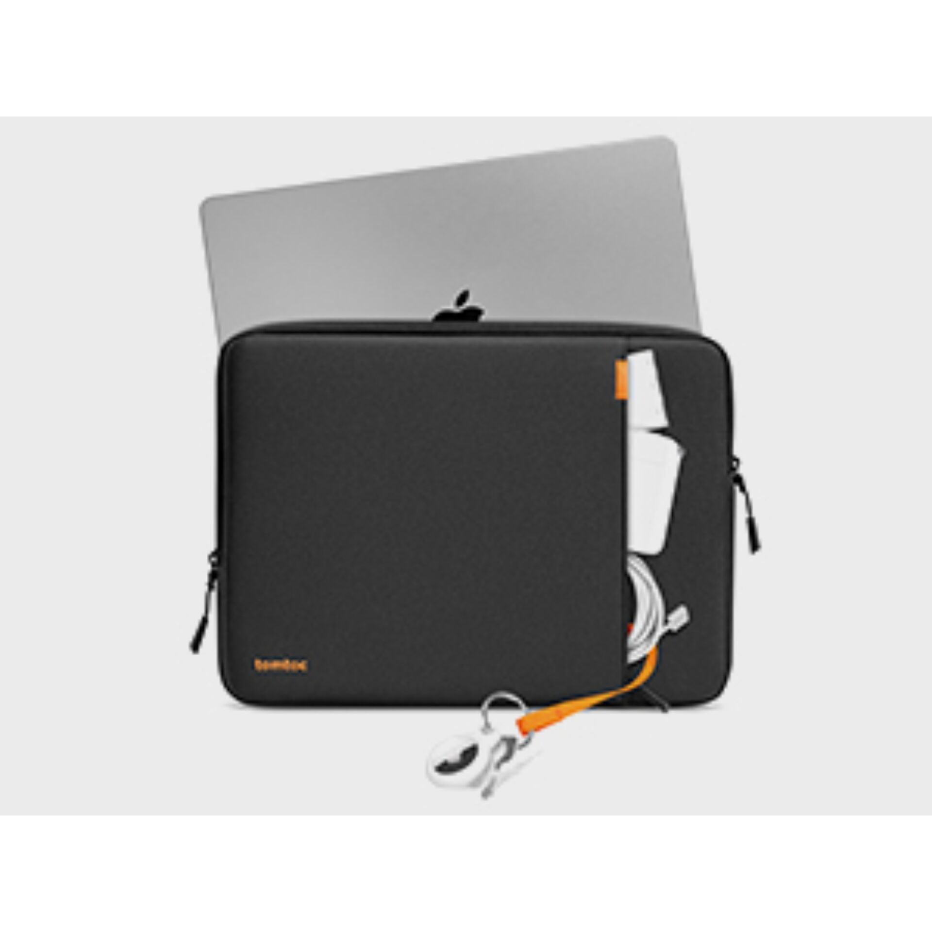 Laptop-Hülle, Neopren, Dunkelgrau, Orangener Reißverschluss, Kabeltasche