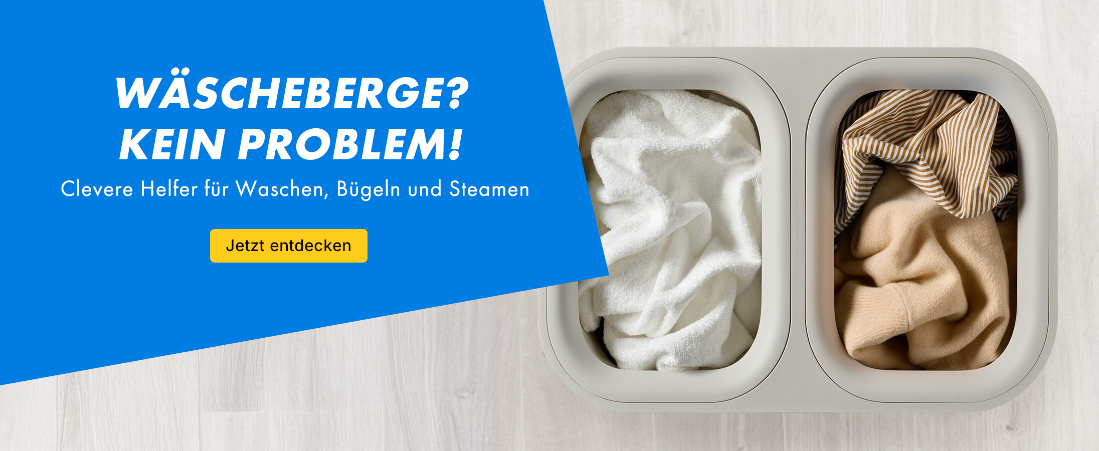Wäschesortierer, Wäschekorb, zwei Fächer, grau-beige
