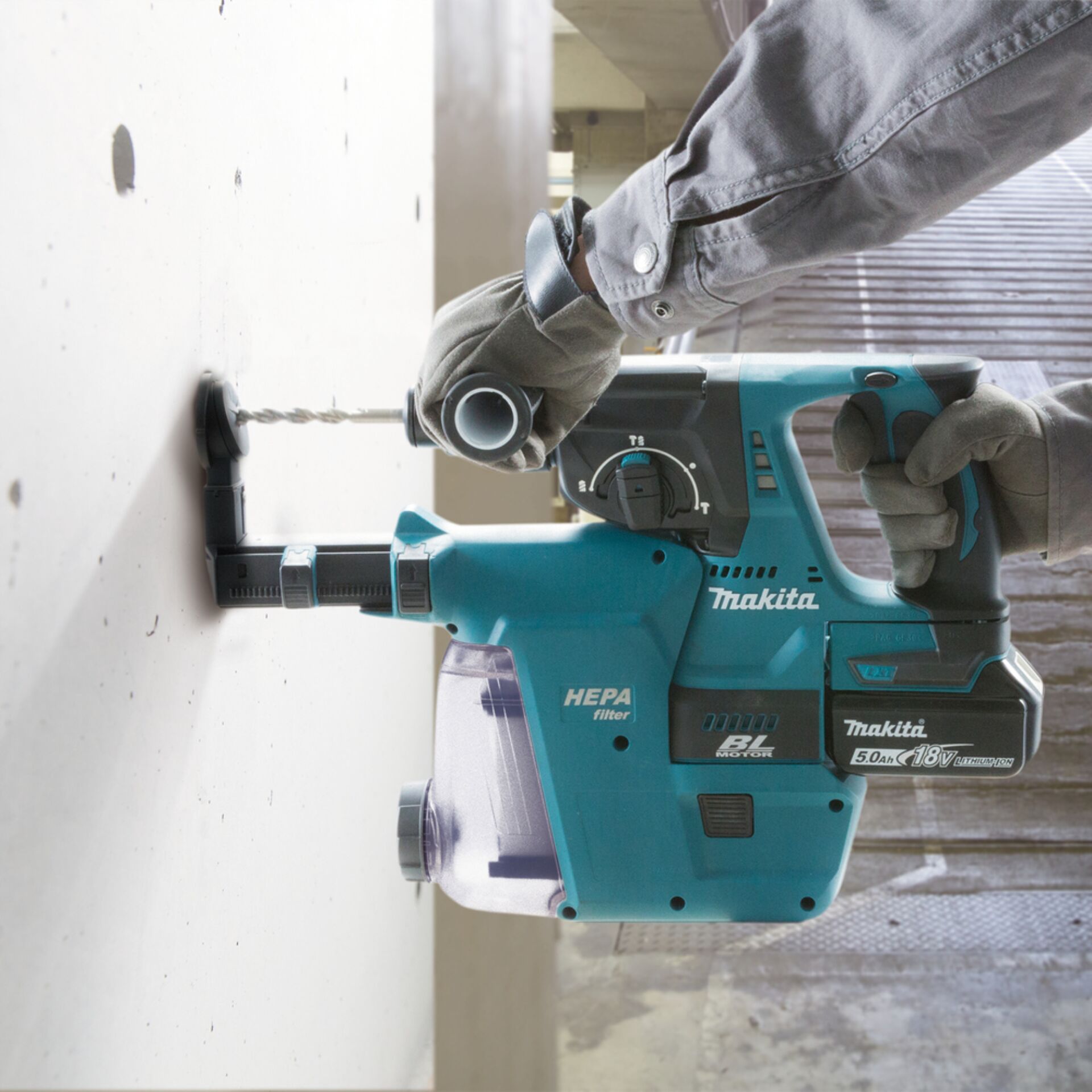 Hammerbohrer, kabellos, Makita, 18V, HEPA-Filter