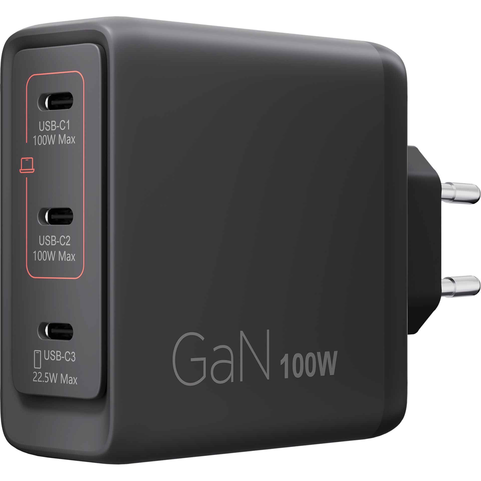 Ladeadapter, USB-C, GaN, 100W, Mehrfachladegerät