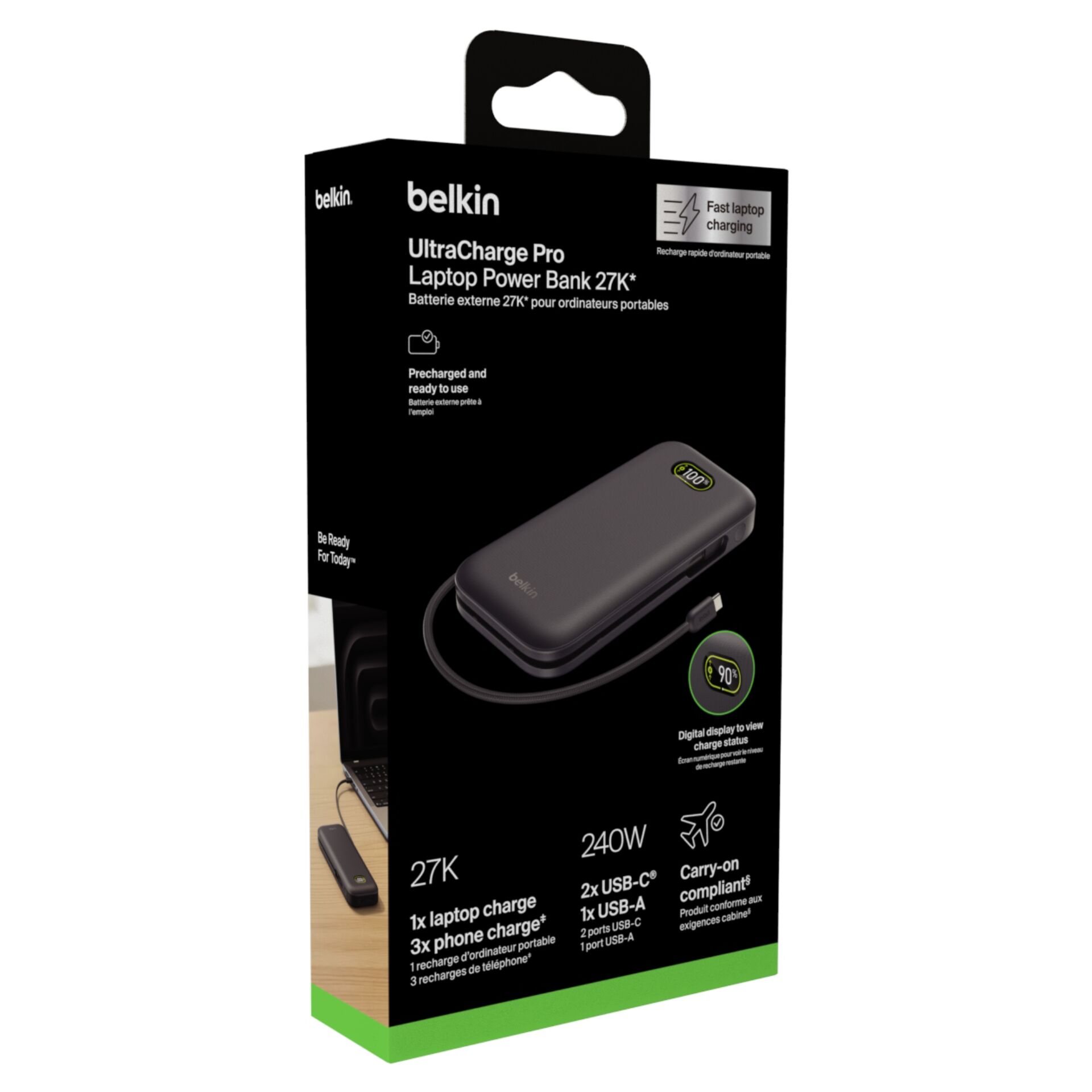 Laptop Power Bank, 27K, 240W, USB-C, USB-A