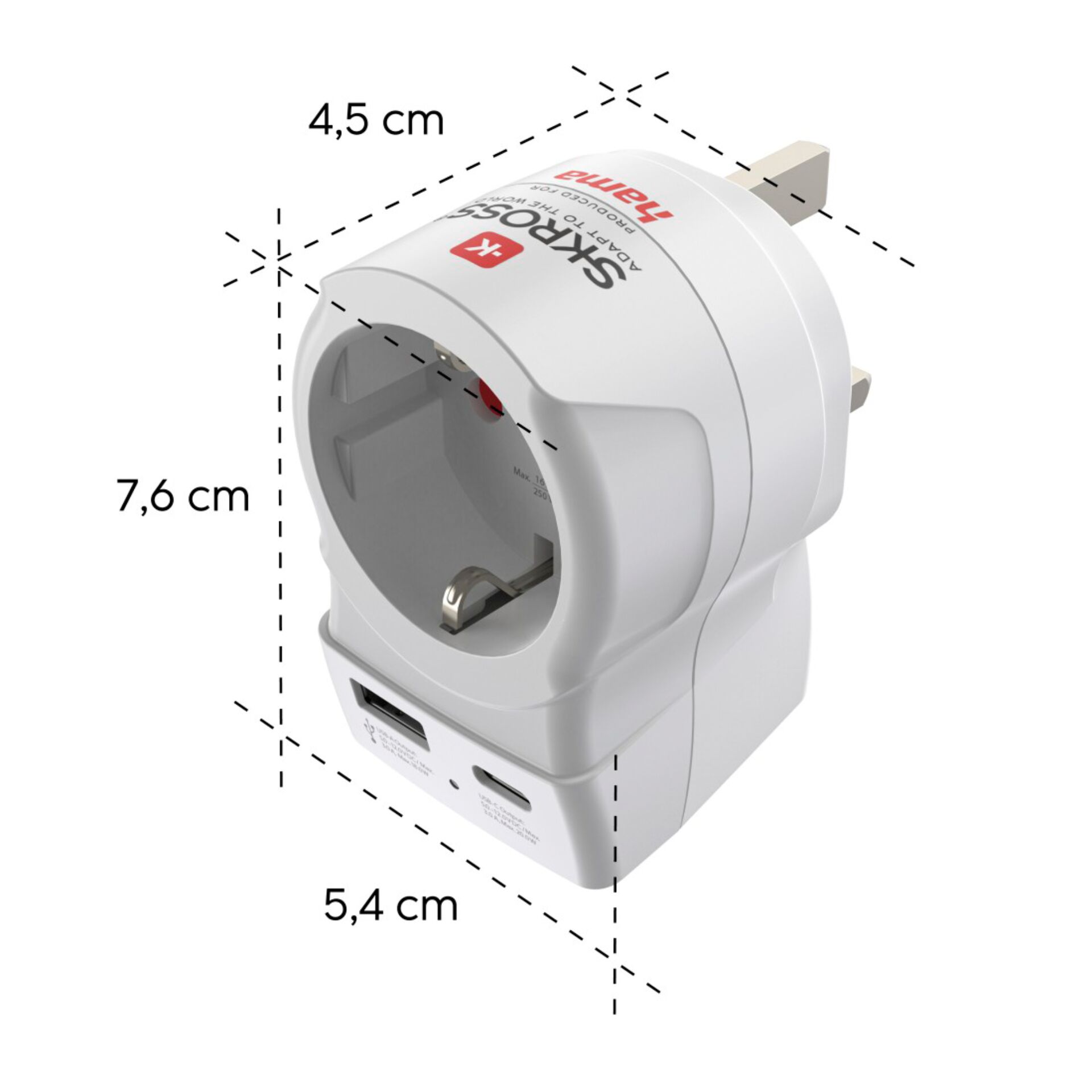 Schukostecker-Adapter, AU-Schukostecker, USB-Port, Elektrischer Adapter, Kabelauslauf nicht sichtbar