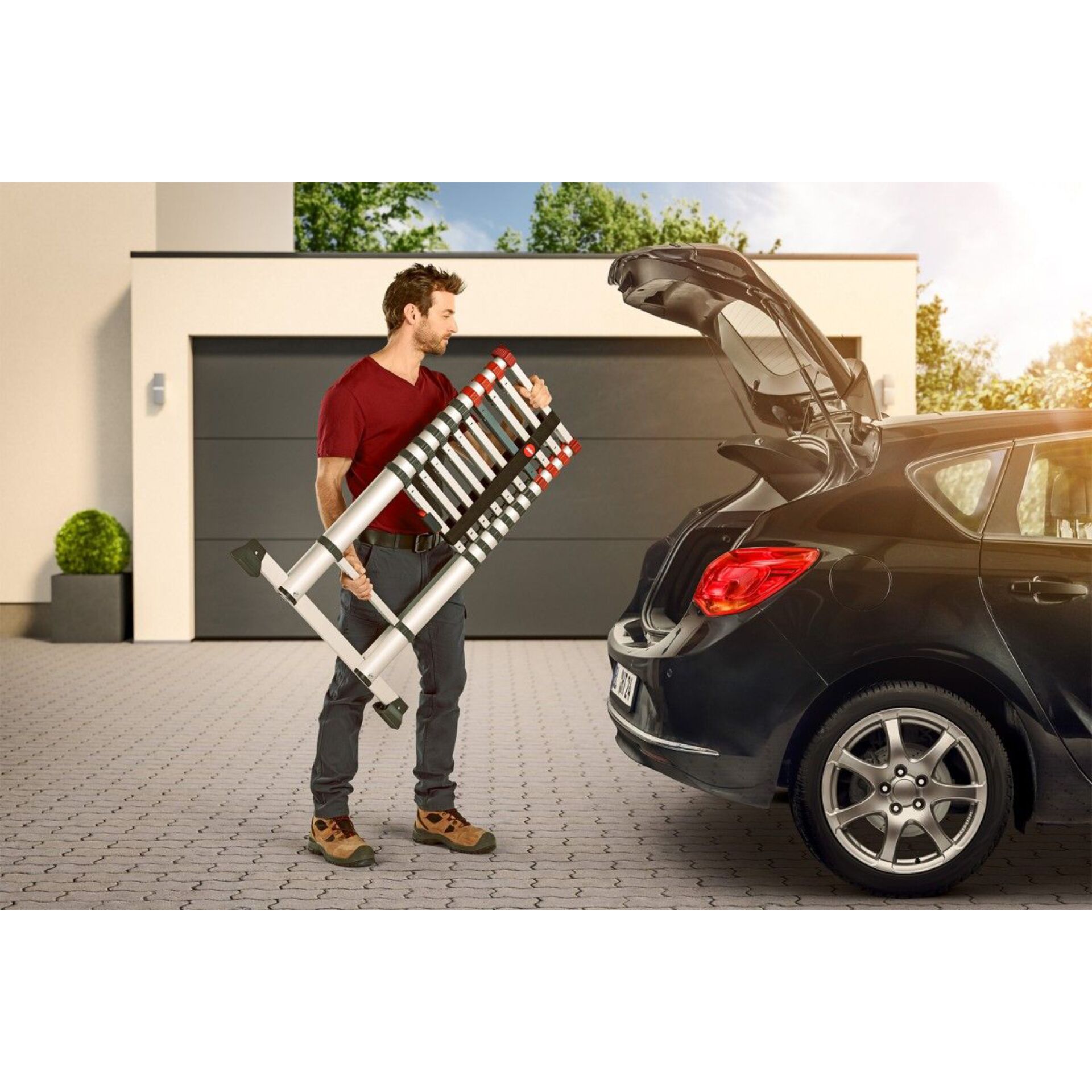 Auto-Transporter, Kofferraum, Faltleiter, Teleskopleiter, Schwarz-Weiß Leiter