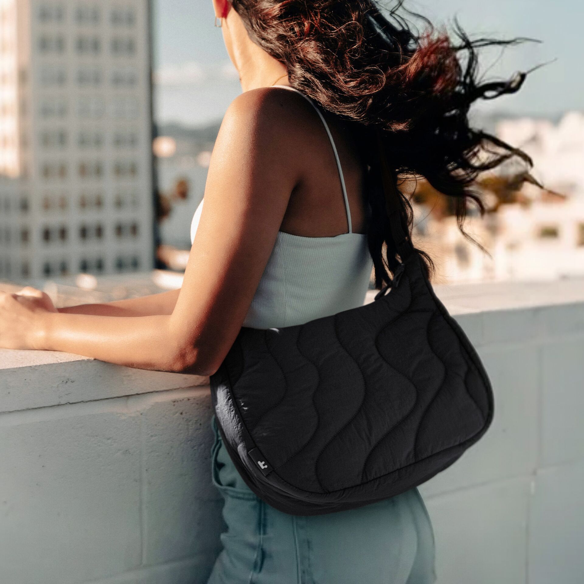 Tote-Tasche, Quilted-Tasche, Schwarze-Tasche, Schultertasche, Alltagstasche