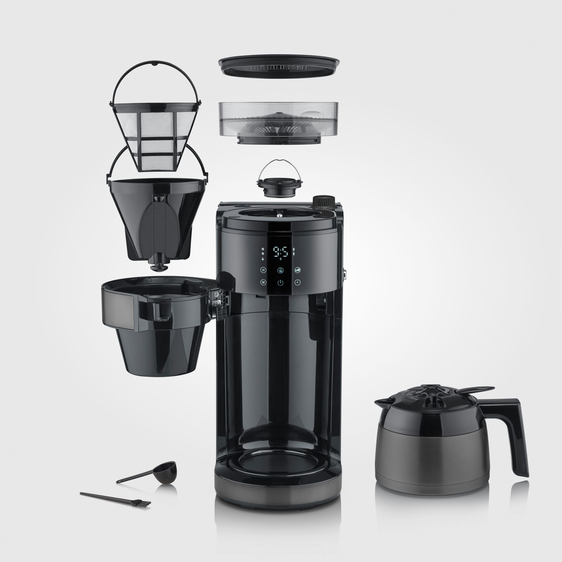 Kaffeemaschine, Kaffeevollautomat, Ausziehbarer Filter, Kaffeekanne, Whisper-Design