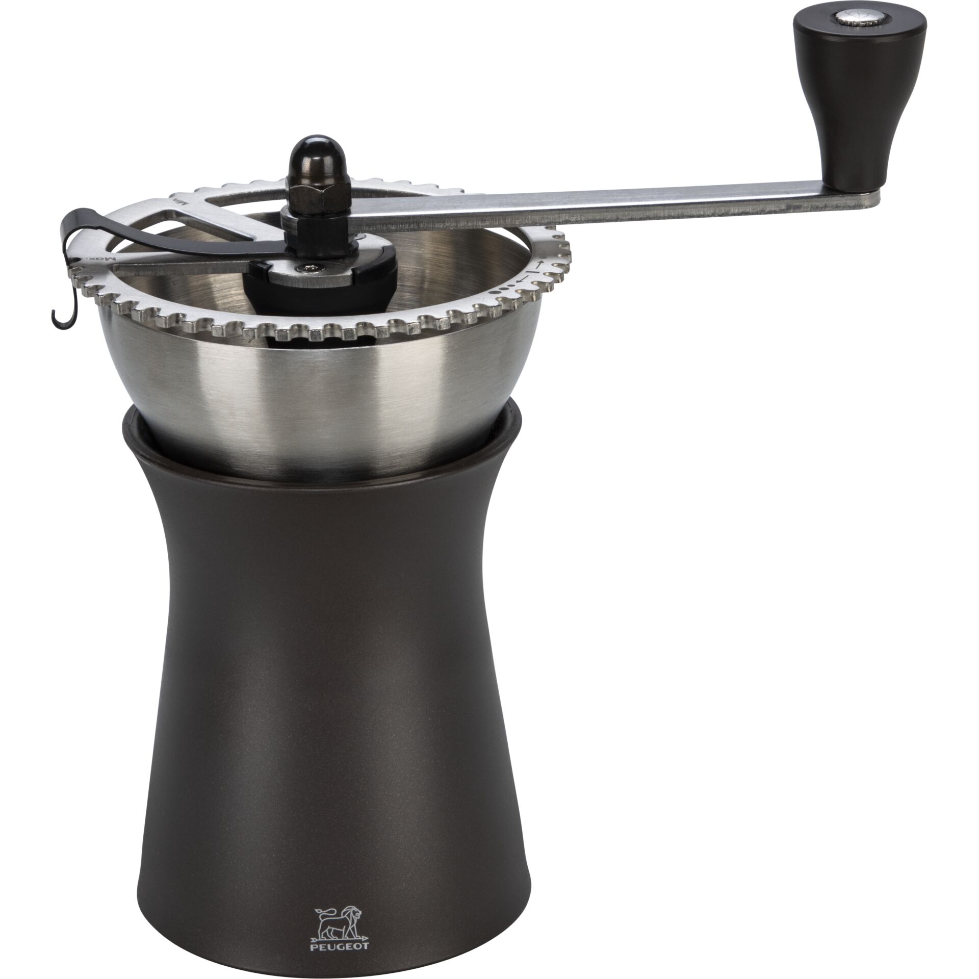 Handmühle, manuelle Schleifmaschine, Kaffeemühle, Edelstahl, schwarzer Griff