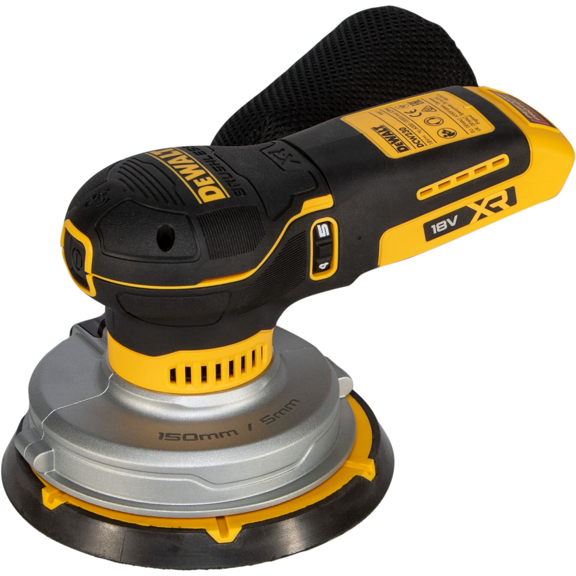 Exzenterschleifer, Akku-Schleifer, 18-Volt, 150-mm-Schleifteller, Schwarz-Gelb