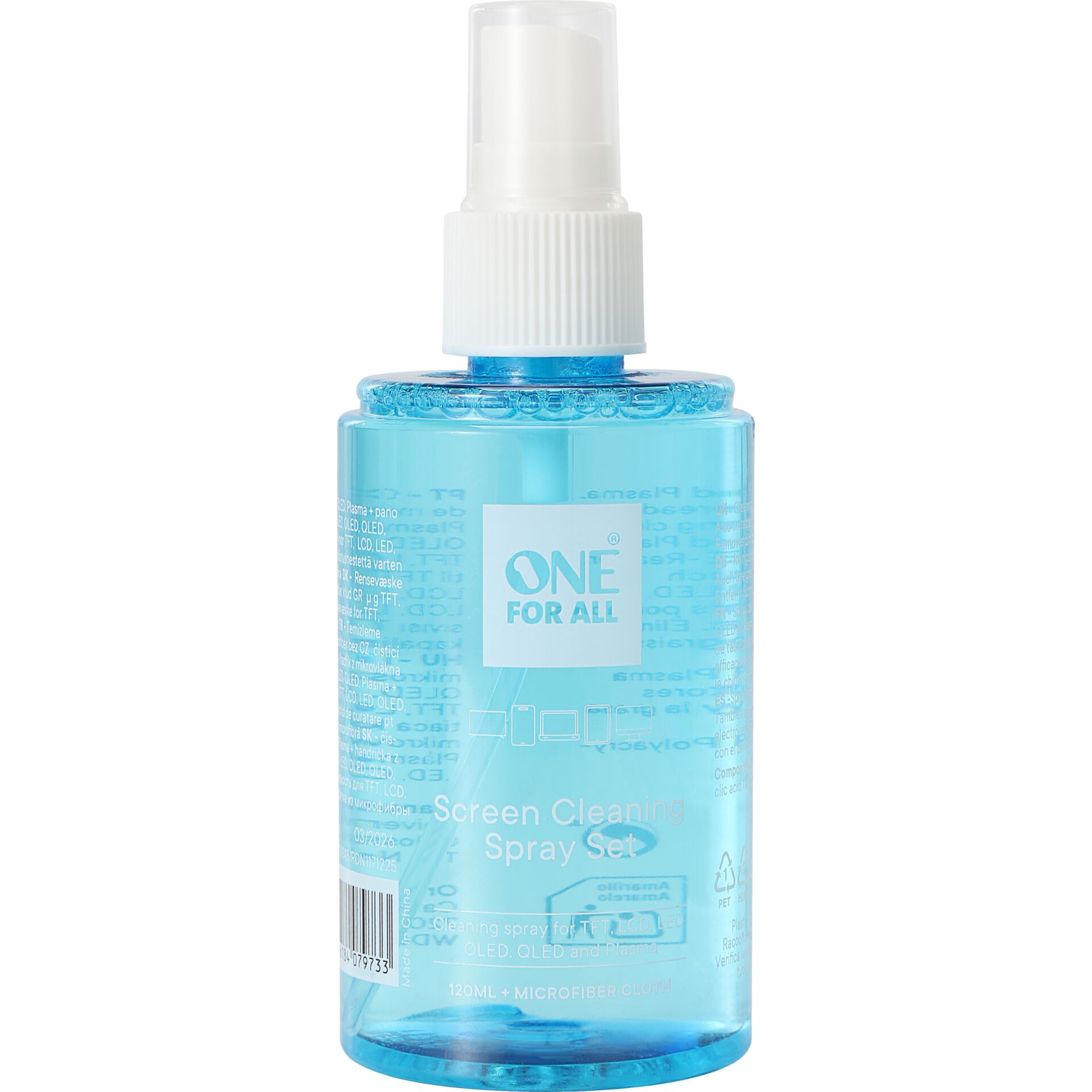 Reiniger Spray, Bildschirmreiniger, Blaues Spray, Sprühflasche, Mikrofasertropfen