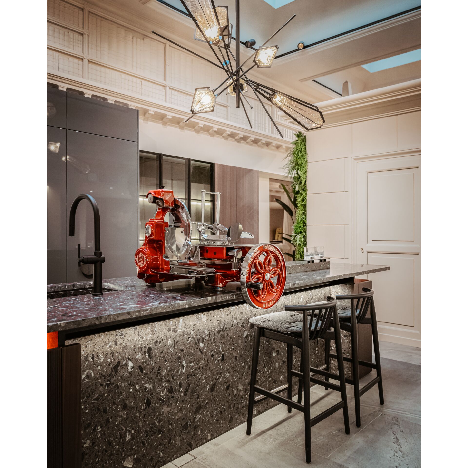 kitchen islands, Thekenplatte, rotes maschine, Steinplatten, Barhocker