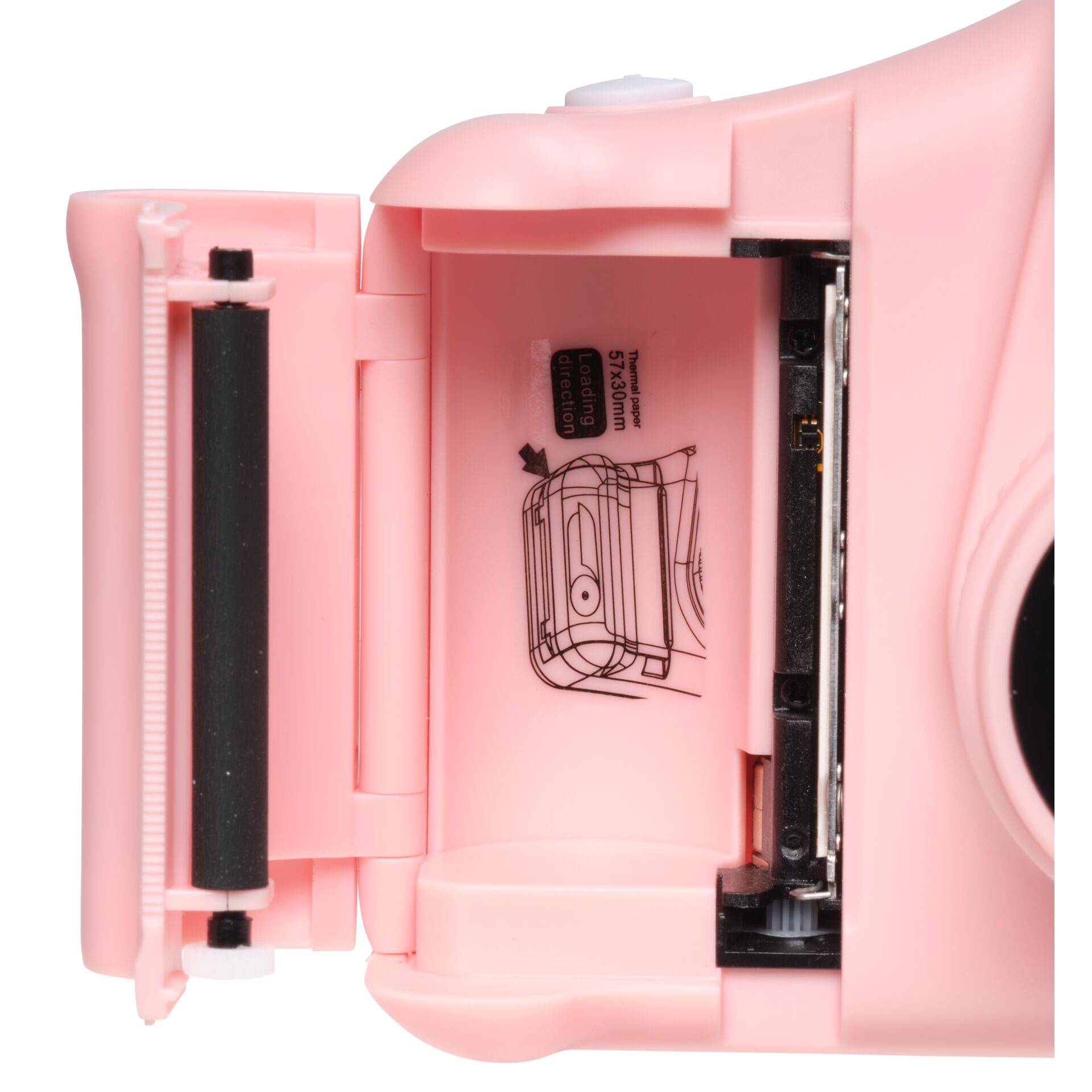 Thermodrucker, rosa Gehäuse, Thermopapier, Papierfach, Rollendrucker