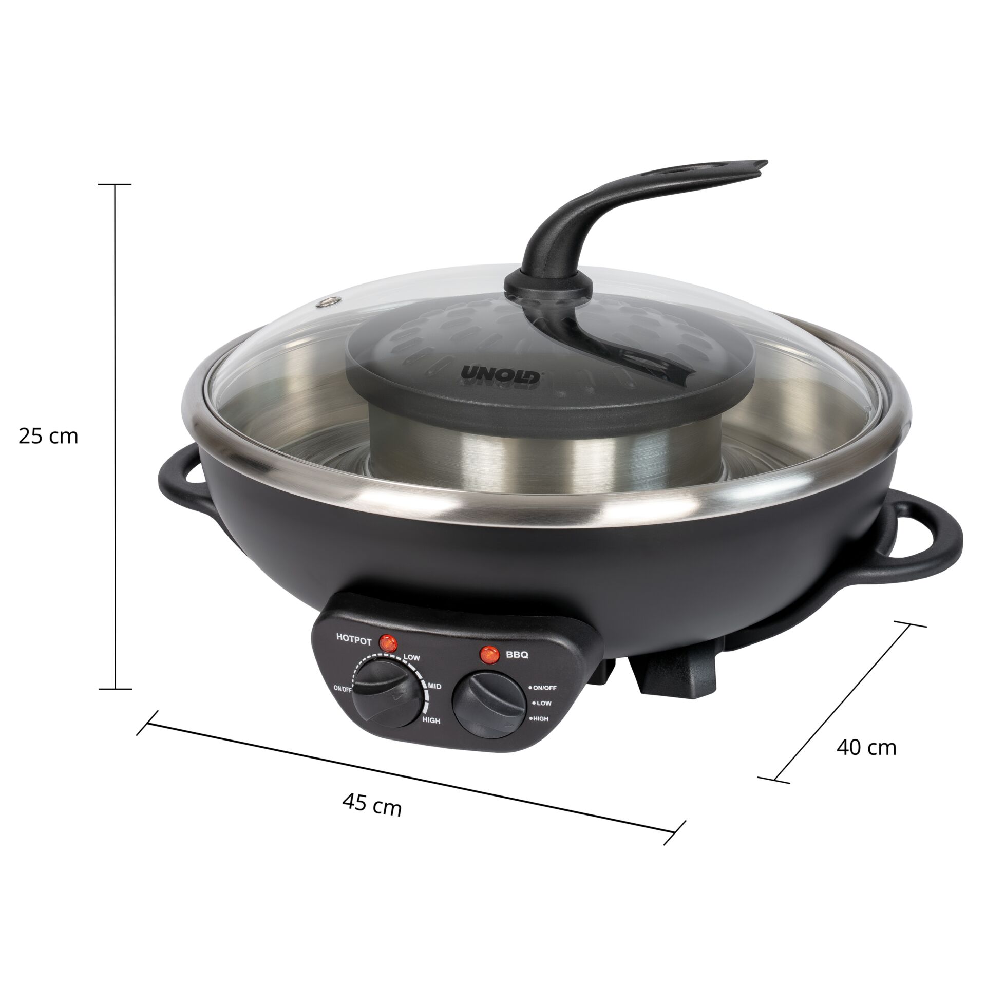 Elektropfanne, Induktionspfanne, Doppelgriffe, Glasdeckel, Stiftung Hotplate