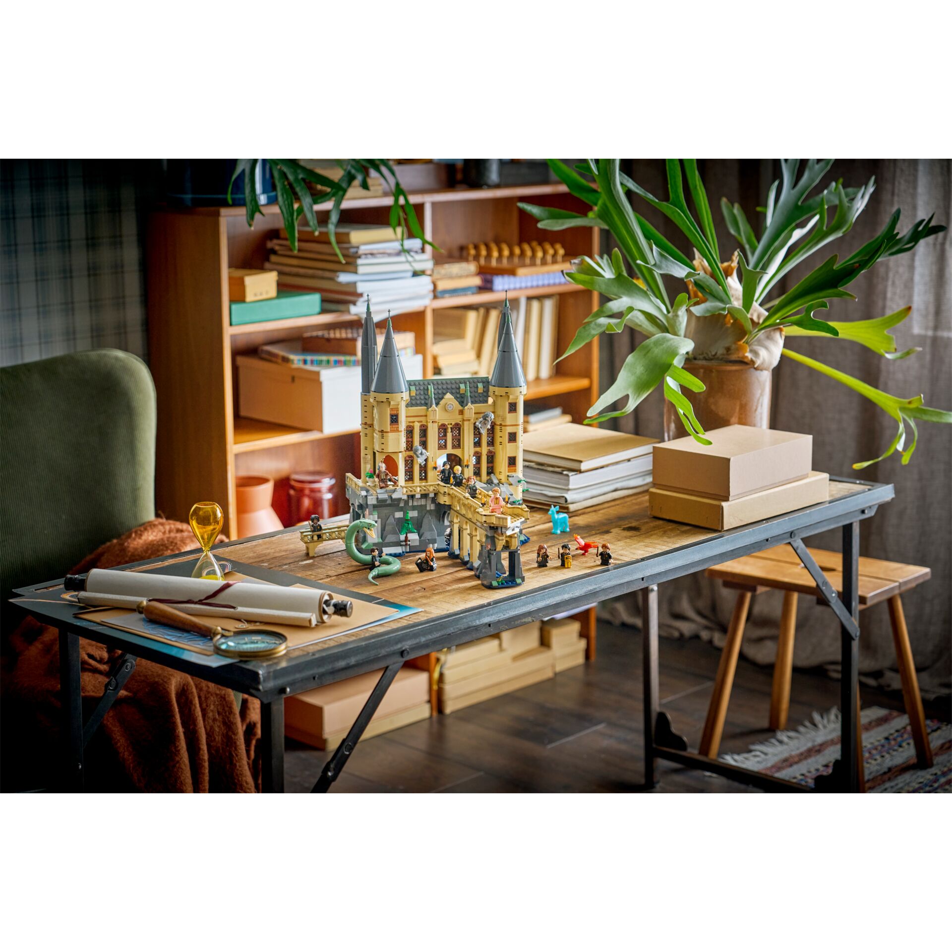 lego, burg, innenraum, tisch, minifiguren