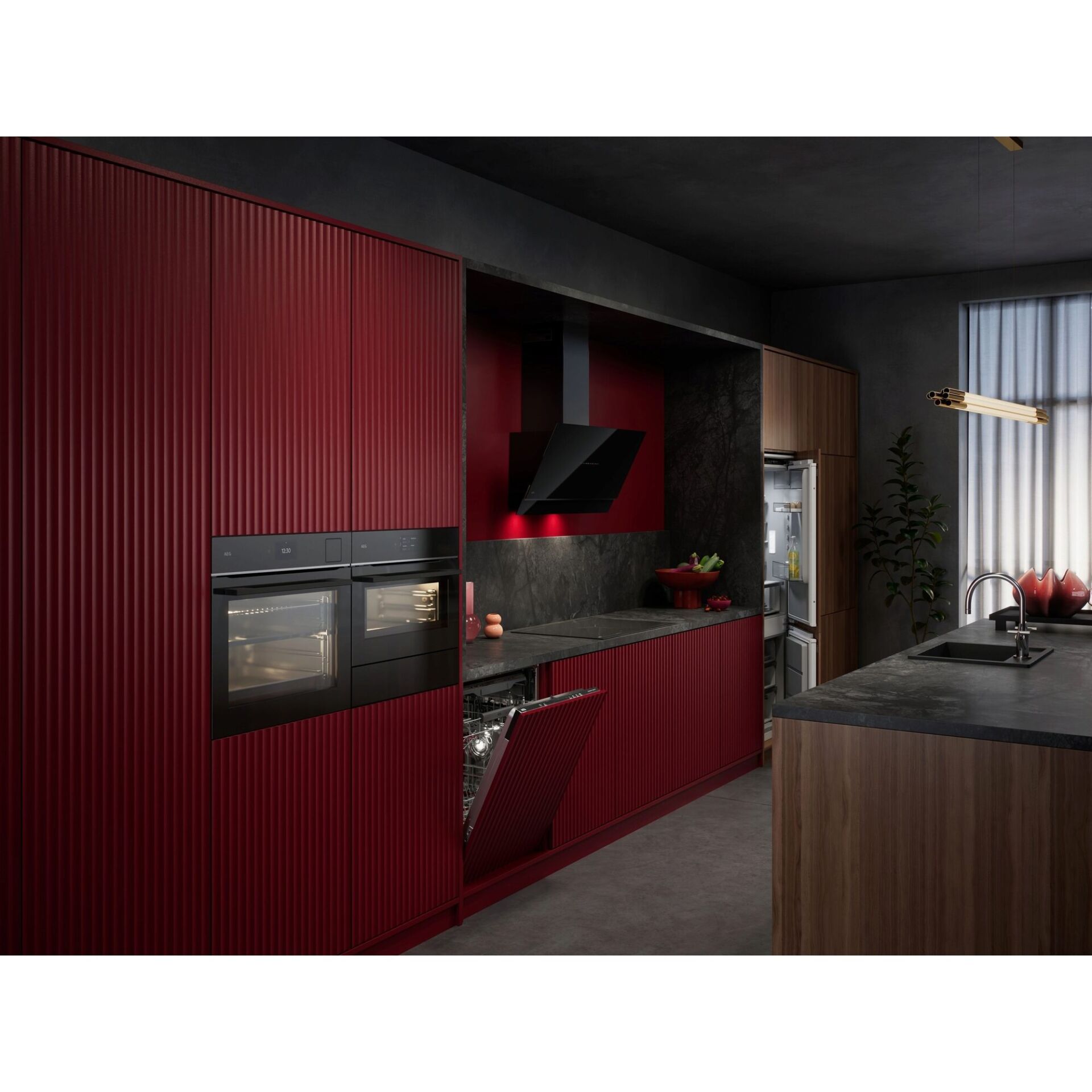 Drinnen, Innenarchitektur, Paneele aus Holz, Küche, Mikrowelle