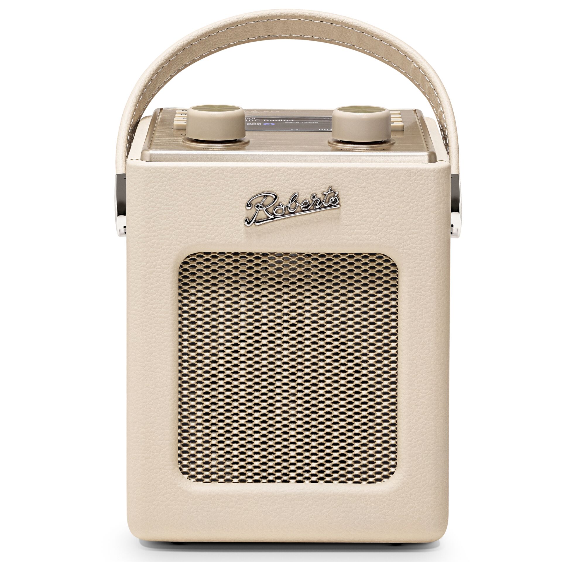Tragbares Radio, Cremefarben, Tragegriff, Lautsprechergitter, Retro-Design