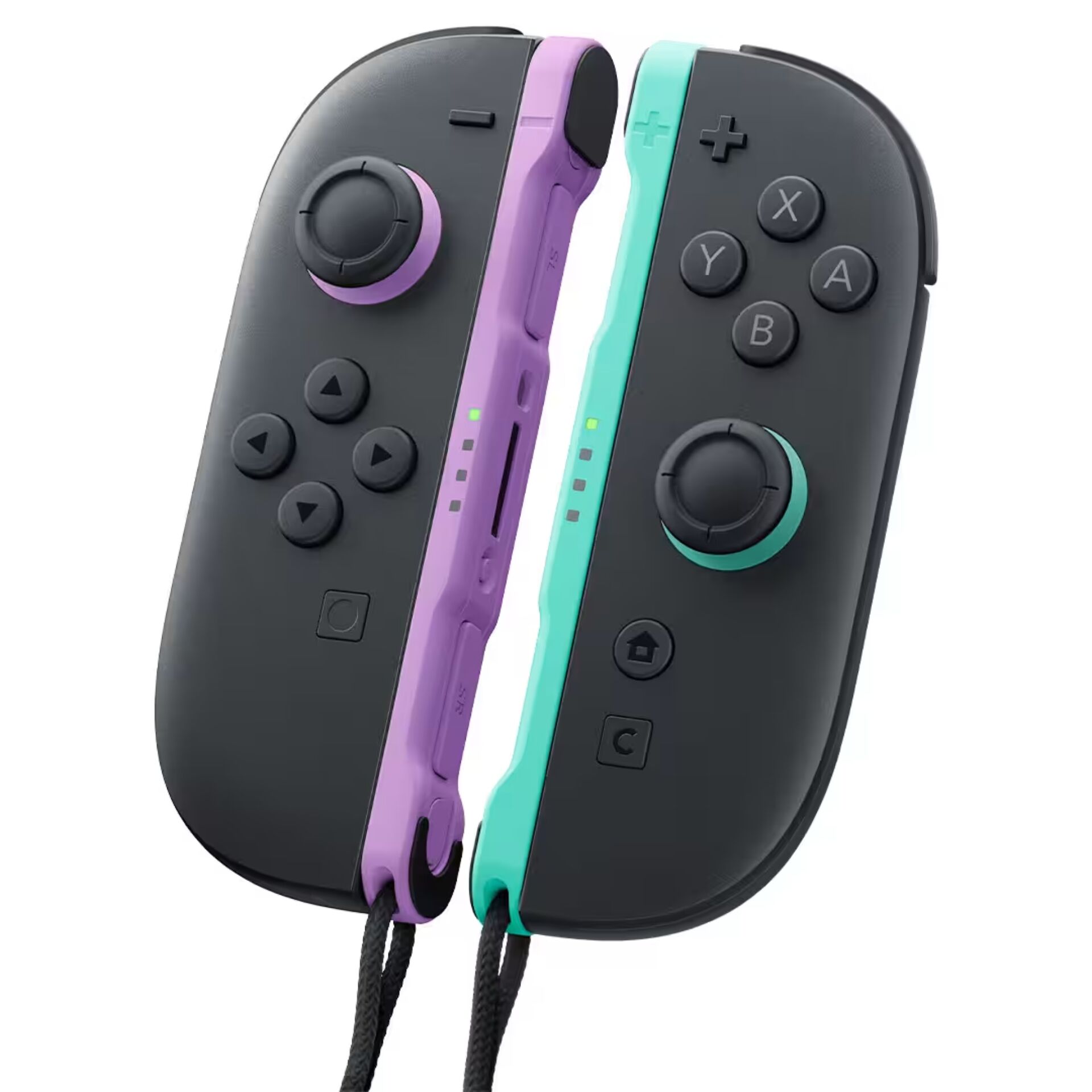 Spielcontroller, Joy-Con-Controller, schwarz, lila und türkis, Analogsticks
